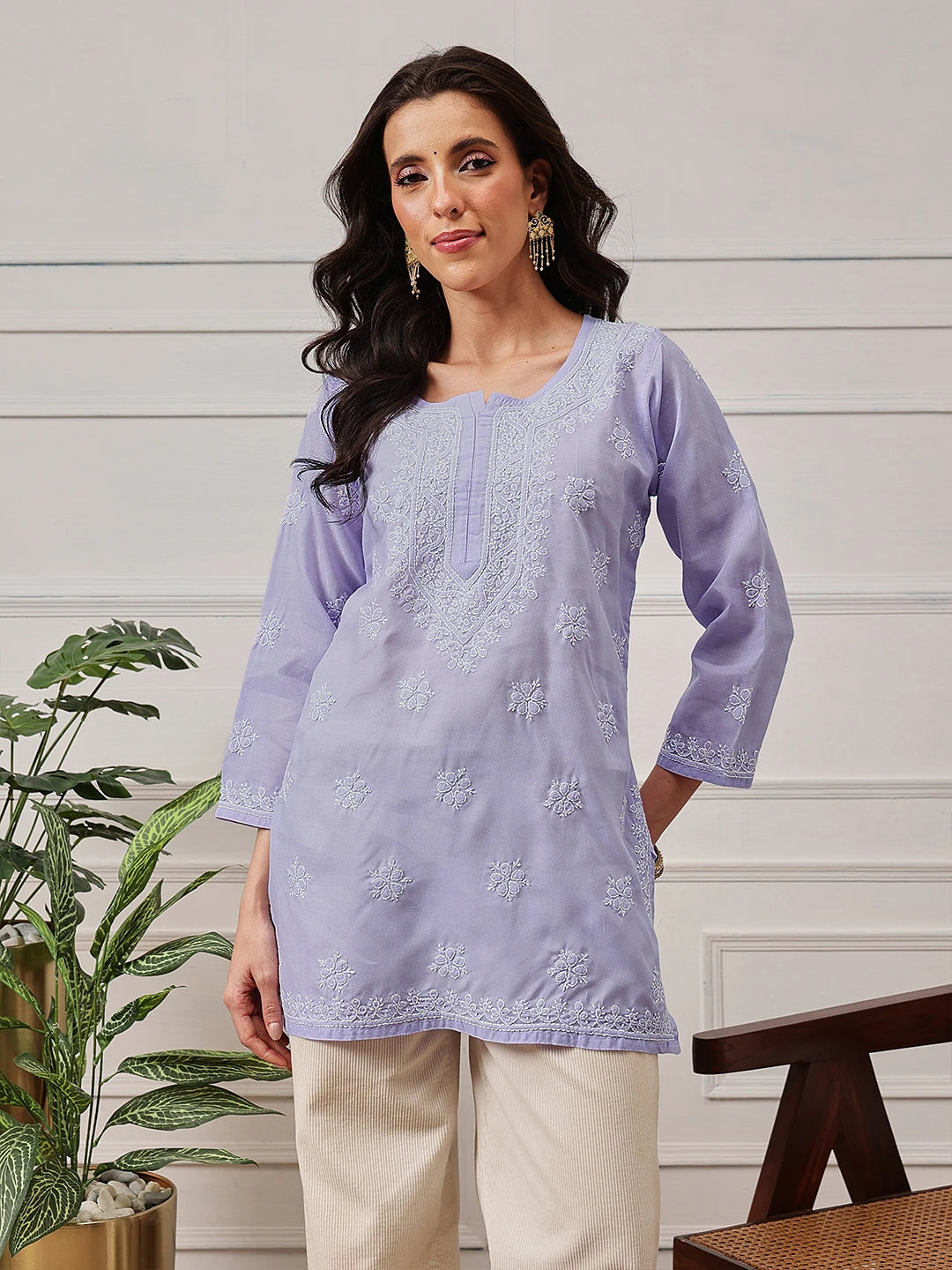 Ada Hand Embroidered Mauve Cotton Lucknowi Chikankari Short Kurti A911336