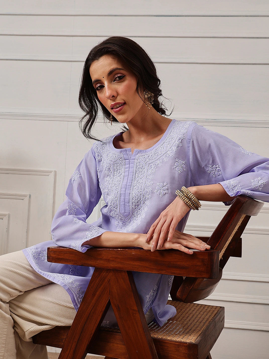 Ada Hand Embroidered Mauve Cotton Lucknowi Chikankari Short Kurti A911336