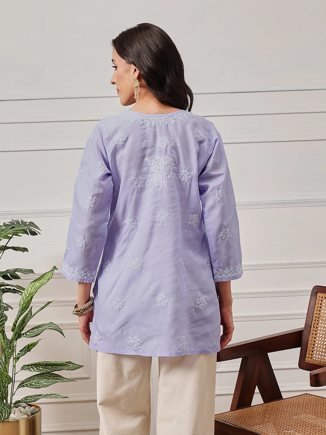Ada Hand Embroidered Mauve Cotton Lucknowi Chikankari Short Kurti A911336
