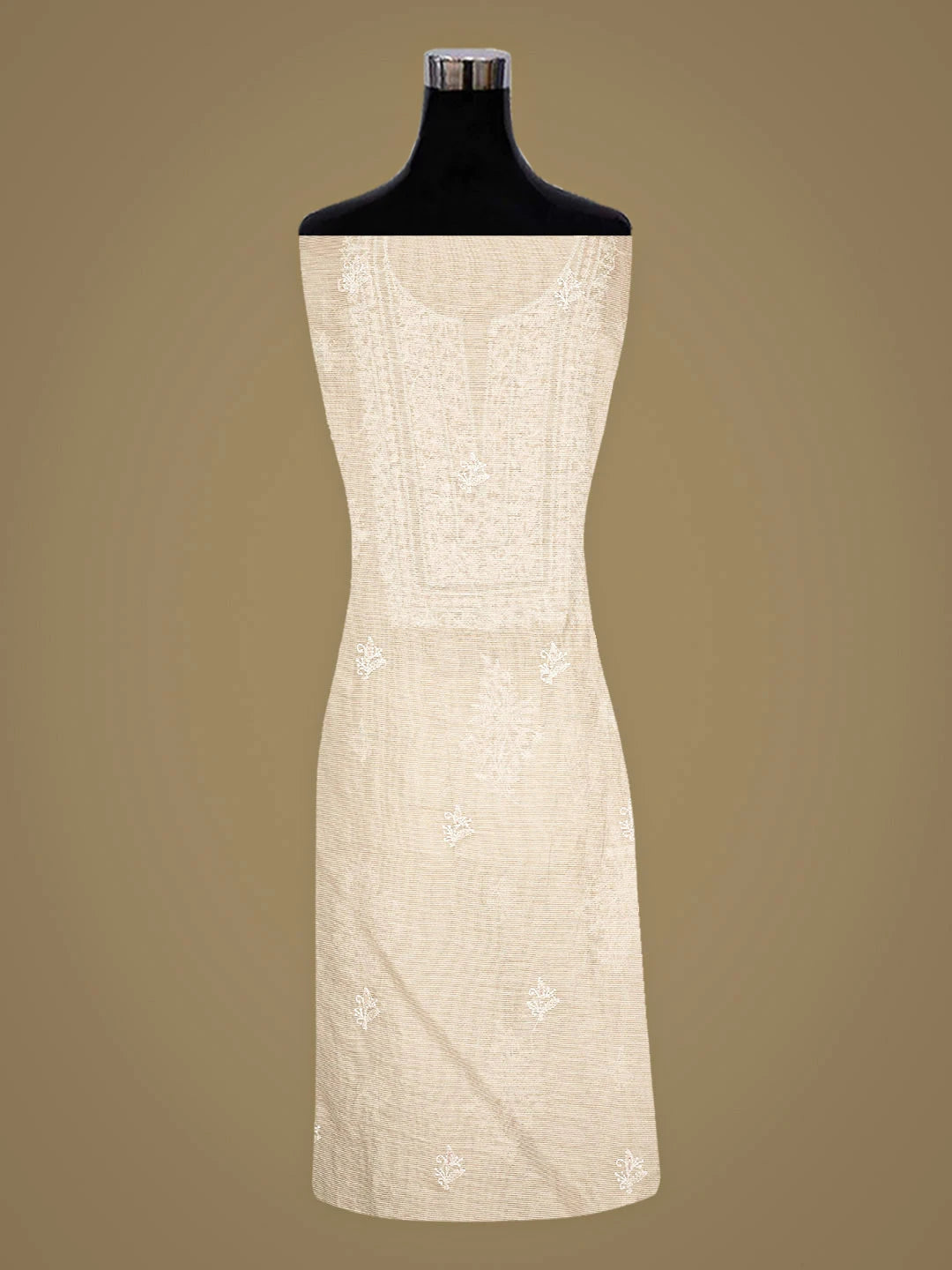 Ada Hand Embroidered Fawn Tissue Lucknowi Chikankari Unstitched Kurta Dupatta Set With Cutdana Work 01A888874