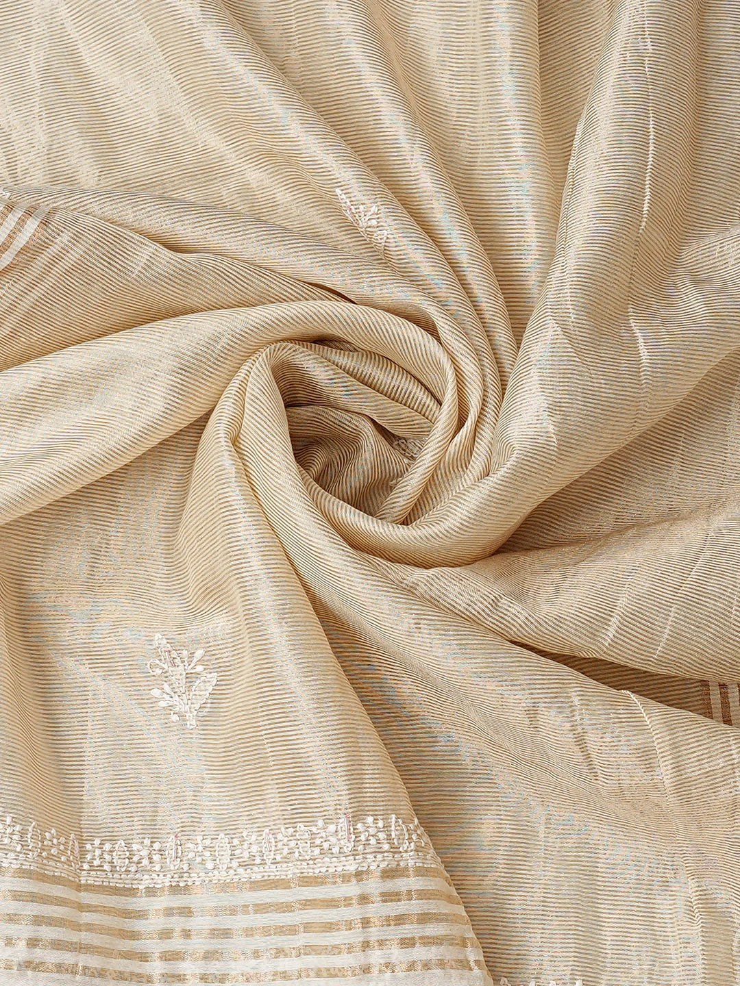 Ada Hand Embroidered Fawn Tissue Lucknowi Chikankari Unstitched Kurta Dupatta Set With Cutdana Work 01A888874