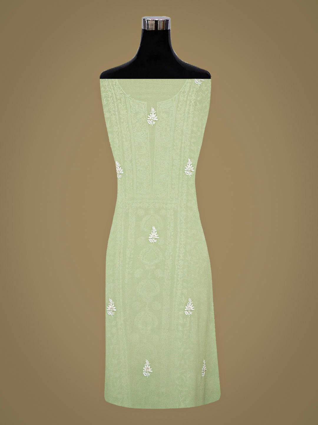Ada Hand Embroidered Pista Green Pure Georgette Lucknowi Chikankari Unstitched Kurta Dupatta Set With Cutdana Work 01A662073