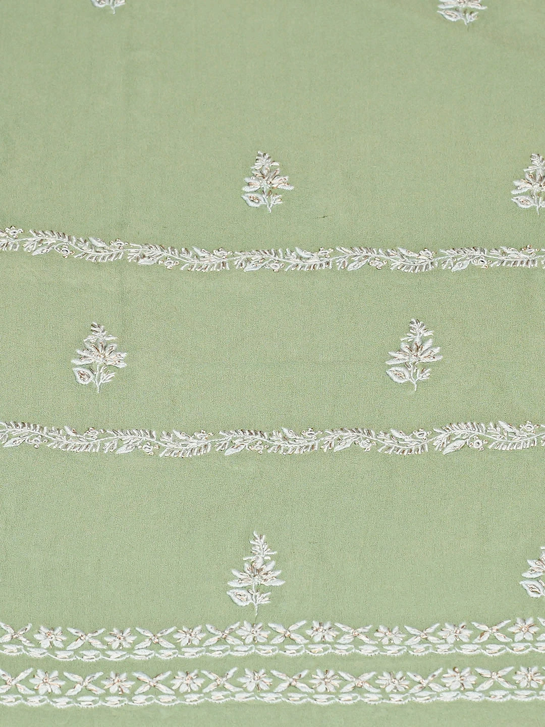 Ada Hand Embroidered Pista Green Pure Georgette Lucknowi Chikankari Unstitched Kurta Dupatta Set With Cutdana Work 01A662073