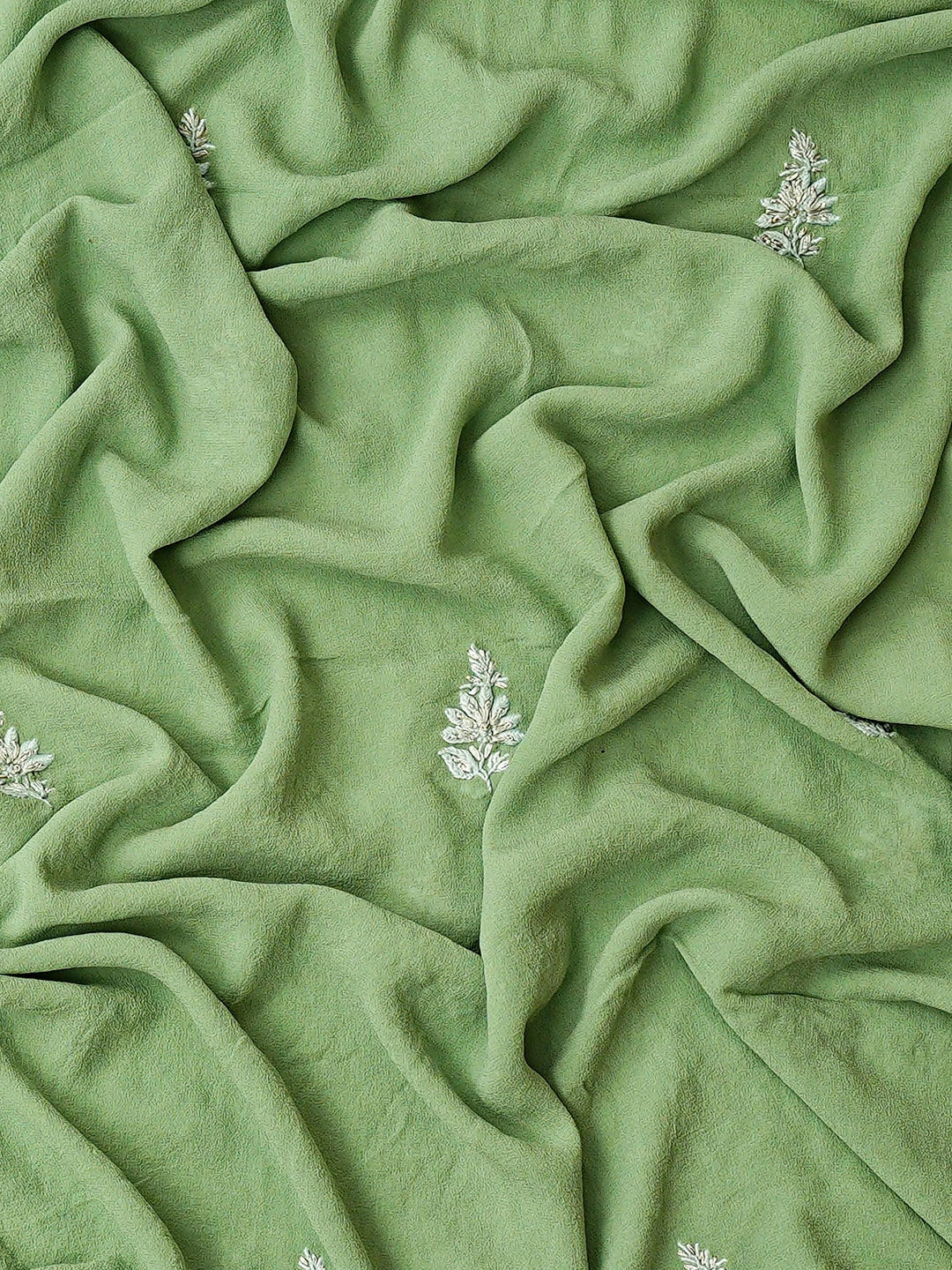 Ada Hand Embroidered Pista Green Pure Georgette Lucknowi Chikankari Unstitched Kurta Dupatta Set With Cutdana Work 01A662073