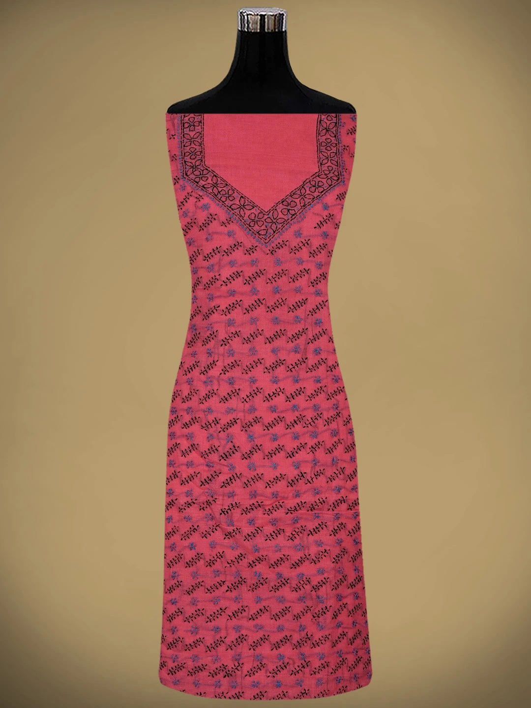 Ada Hand Embroidered Red Cotton Lucknowi Chikankari Unstitched Suit Piece 01A893867