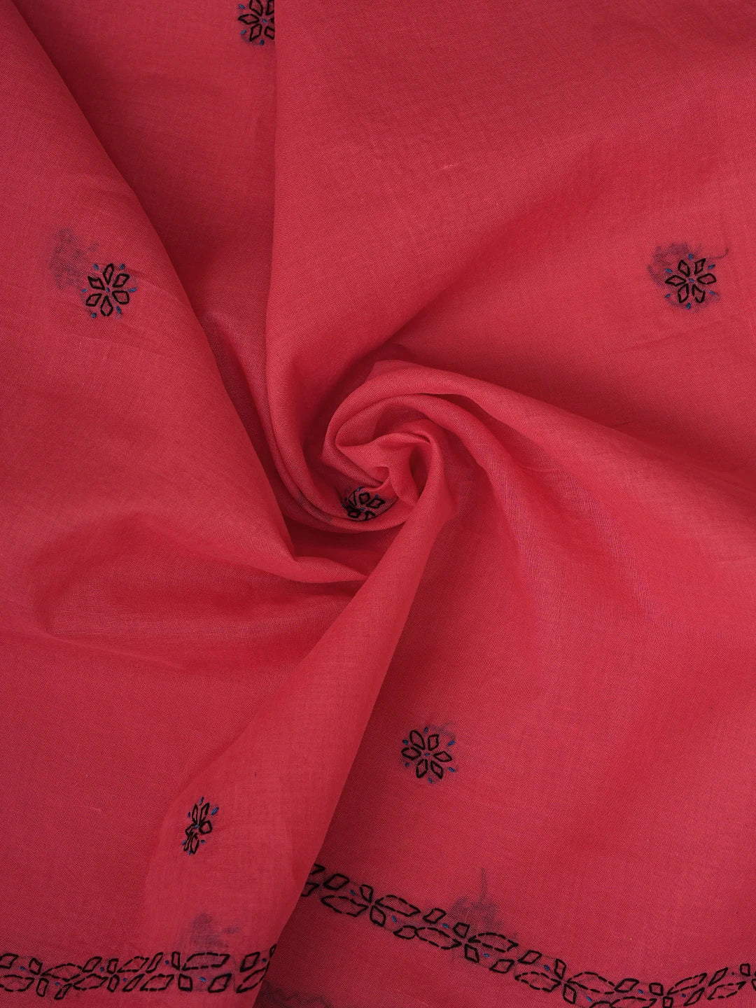 Ada Hand Embroidered Red Cotton Lucknowi Chikankari Unstitched Suit Piece 01A893867