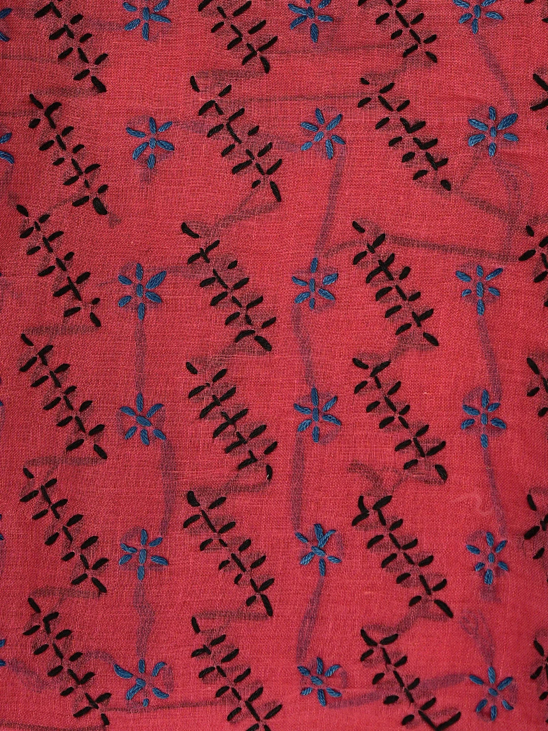 Ada Hand Embroidered Red Cotton Lucknowi Chikankari Unstitched Suit Piece 01A893867