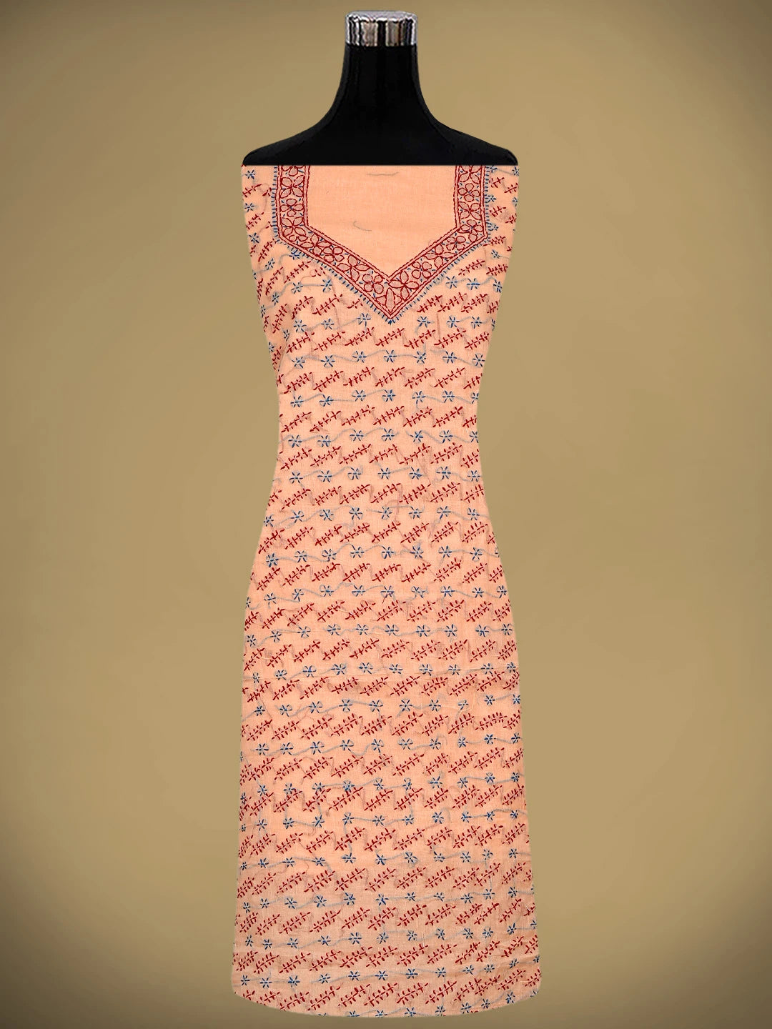Ada Hand Embroidered Peach Cotton Lucknowi Chikankari Unstitched Suit Piece 01A893904