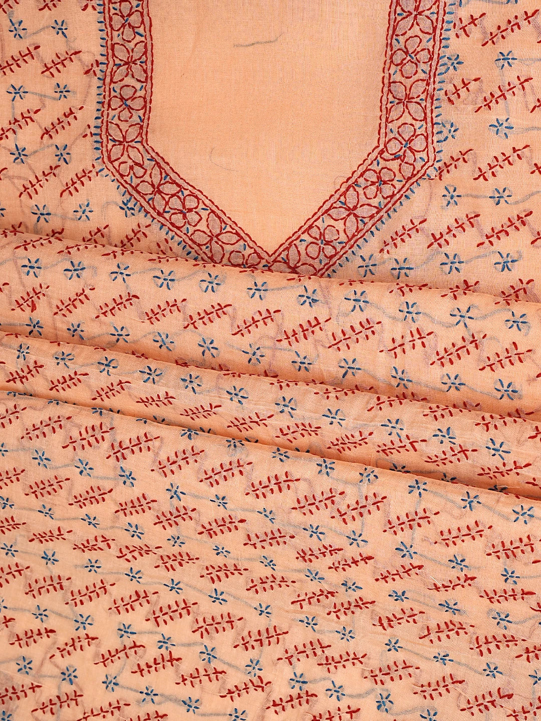 Ada Hand Embroidered Peach Cotton Lucknowi Chikankari Unstitched Suit Piece 01A893904