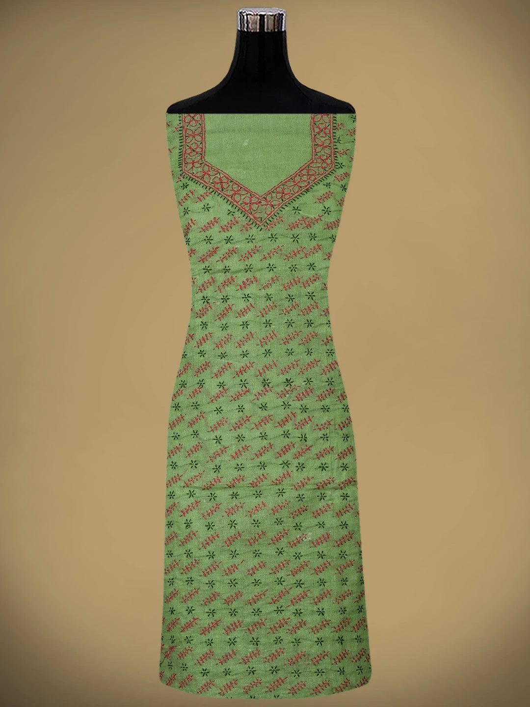 Ada Hand Embroidered Green Cotton Lucknowi Chikankari Unstitched Suit Piece 01A893908