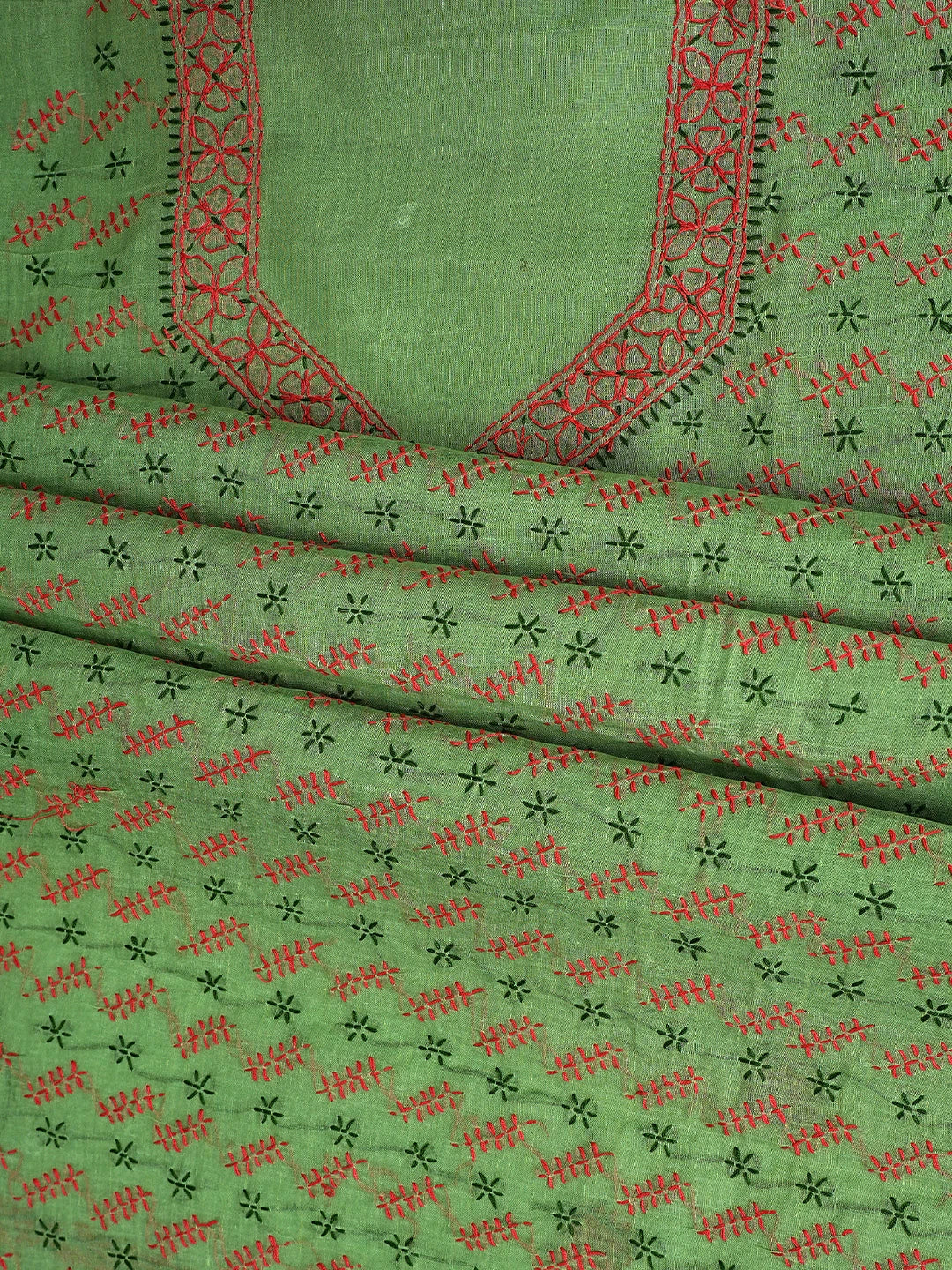 Ada Hand Embroidered Green Cotton Lucknowi Chikankari Unstitched Suit Piece 01A893908