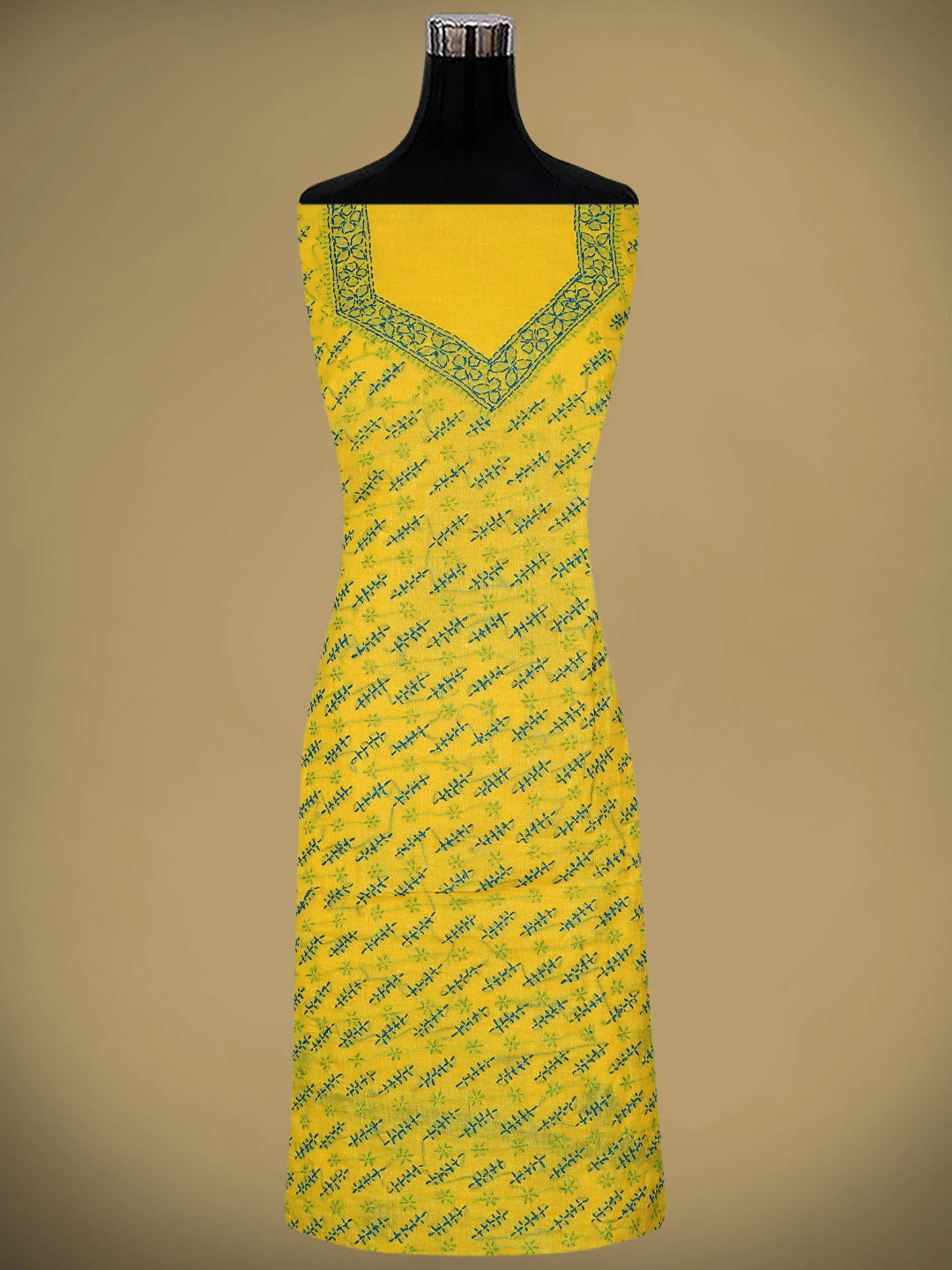 Ada Hand Embroidered Yellow Cotton Lucknowi Chikankari Unstitched Suit Piece 01A893886