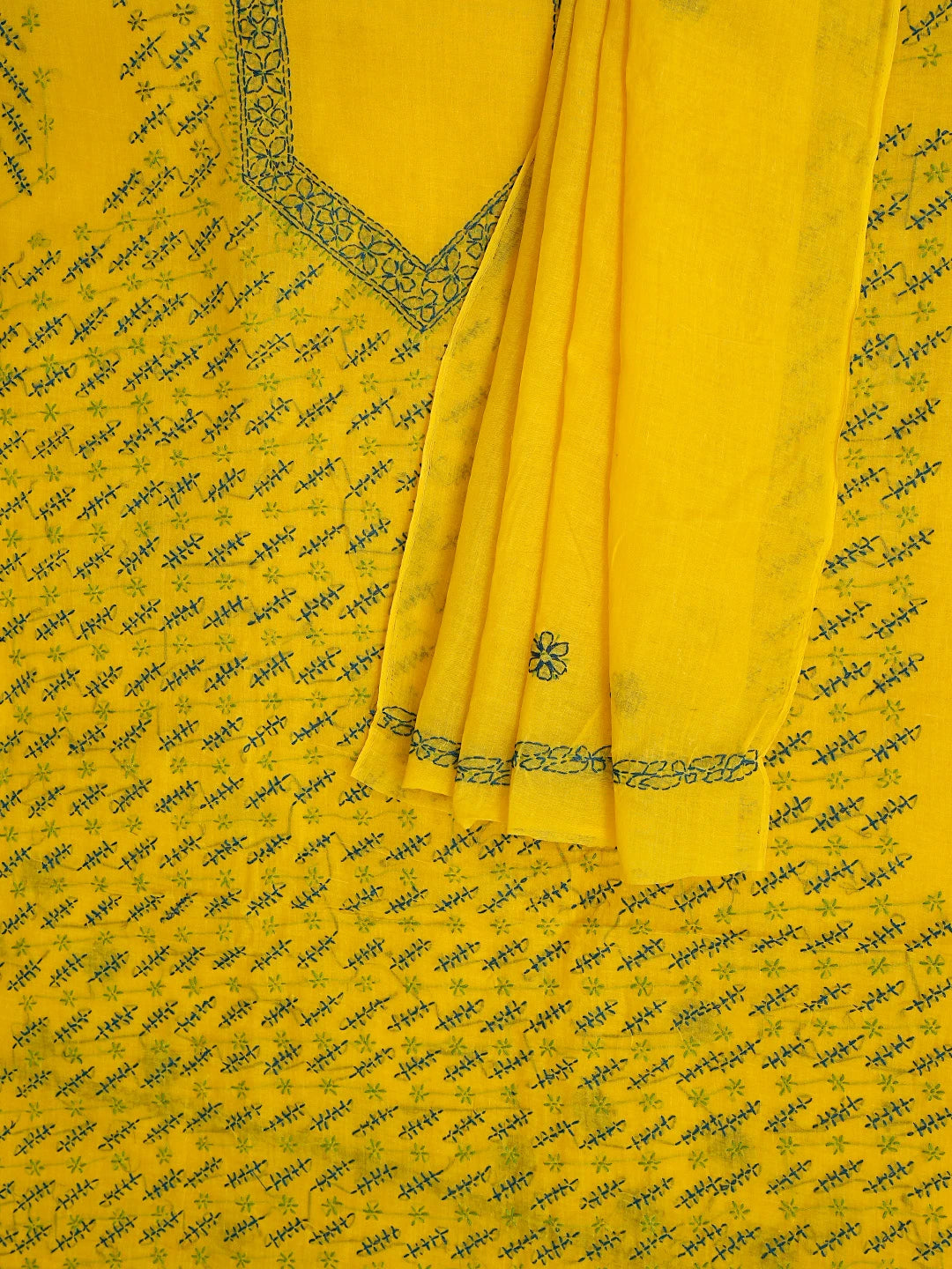 Ada Hand Embroidered Yellow Cotton Lucknowi Chikankari Unstitched Suit Piece 01A893886
