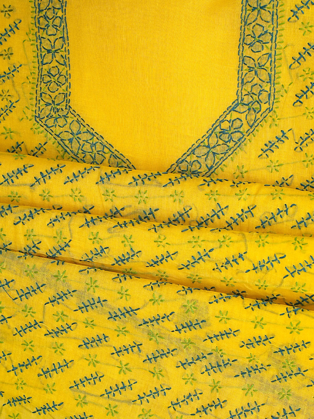 Ada Hand Embroidered Yellow Cotton Lucknowi Chikankari Unstitched Suit Piece 01A893886