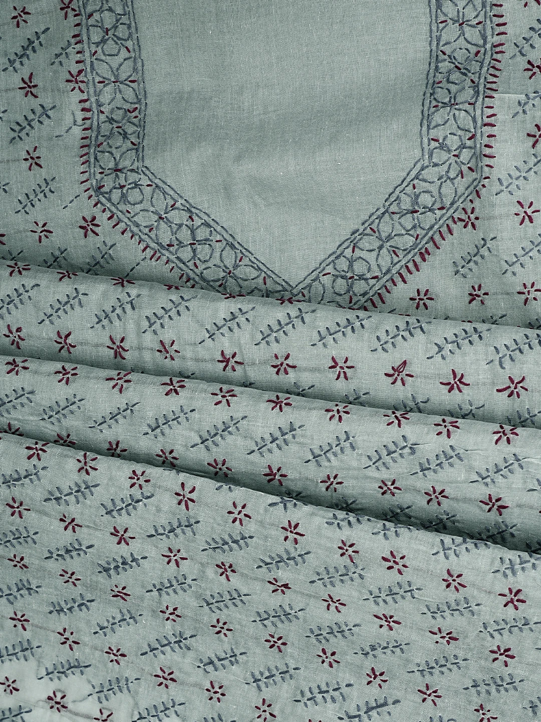 Ada Hand Embroidered Grey Cotton Lucknowi Chikankari Unstitched Suit Piece 01A893901