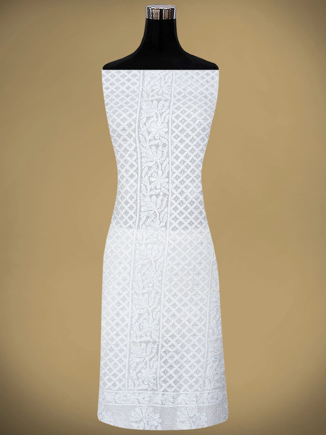Ada Hand Embroidered White Viscose Georgette Lucknowi Chikankari Unstitched Kurta Dupatta Set With Pearl Work 01A806935