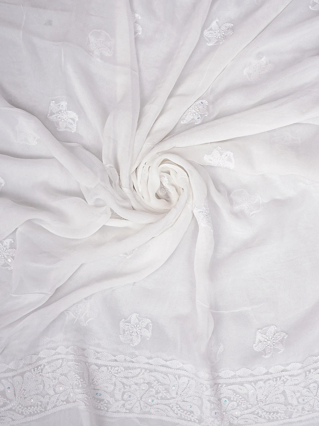 Ada Hand Embroidered White Viscose Georgette Lucknowi Chikankari Unstitched Kurta Dupatta Set With Pearl Work 01A806935