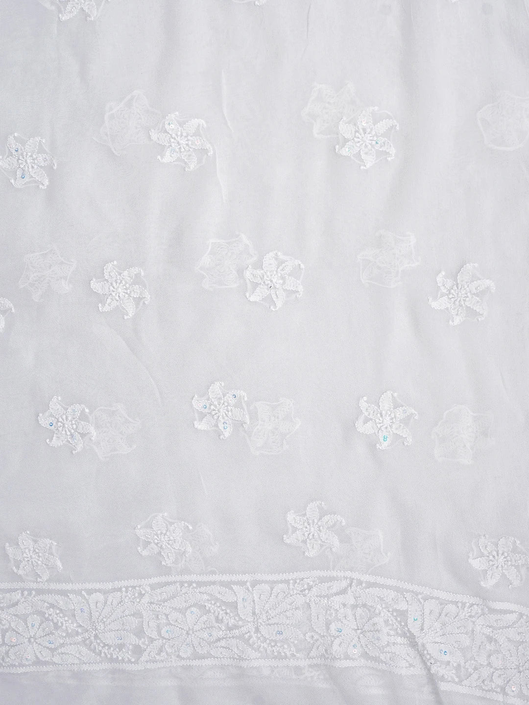 Ada Hand Embroidered White Viscose Georgette Lucknowi Chikankari Unstitched Kurta Dupatta Set With Pearl Work 01A806935