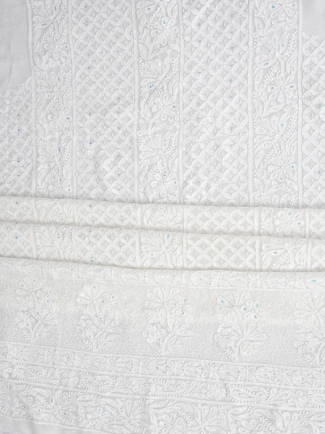 Ada Hand Embroidered White Viscose Georgette Lucknowi Chikankari Unstitched Kurta Dupatta Set With Pearl Work 01A806935