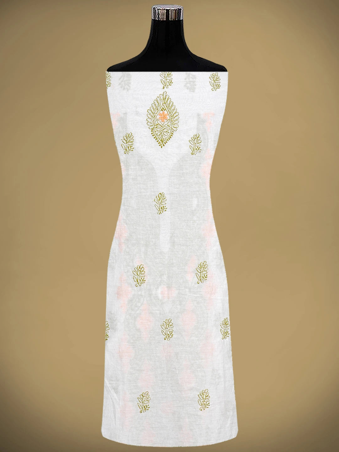 Ada Hand Embroidered Eggshell White Chanderi Lucknowi Chikankari Unstitched Kurta Dupatta Set 01A897499
