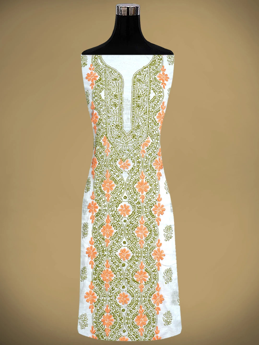Ada Hand Embroidered Eggshell White Chanderi Lucknowi Chikankari Unstitched Kurta Dupatta Set 01A897499