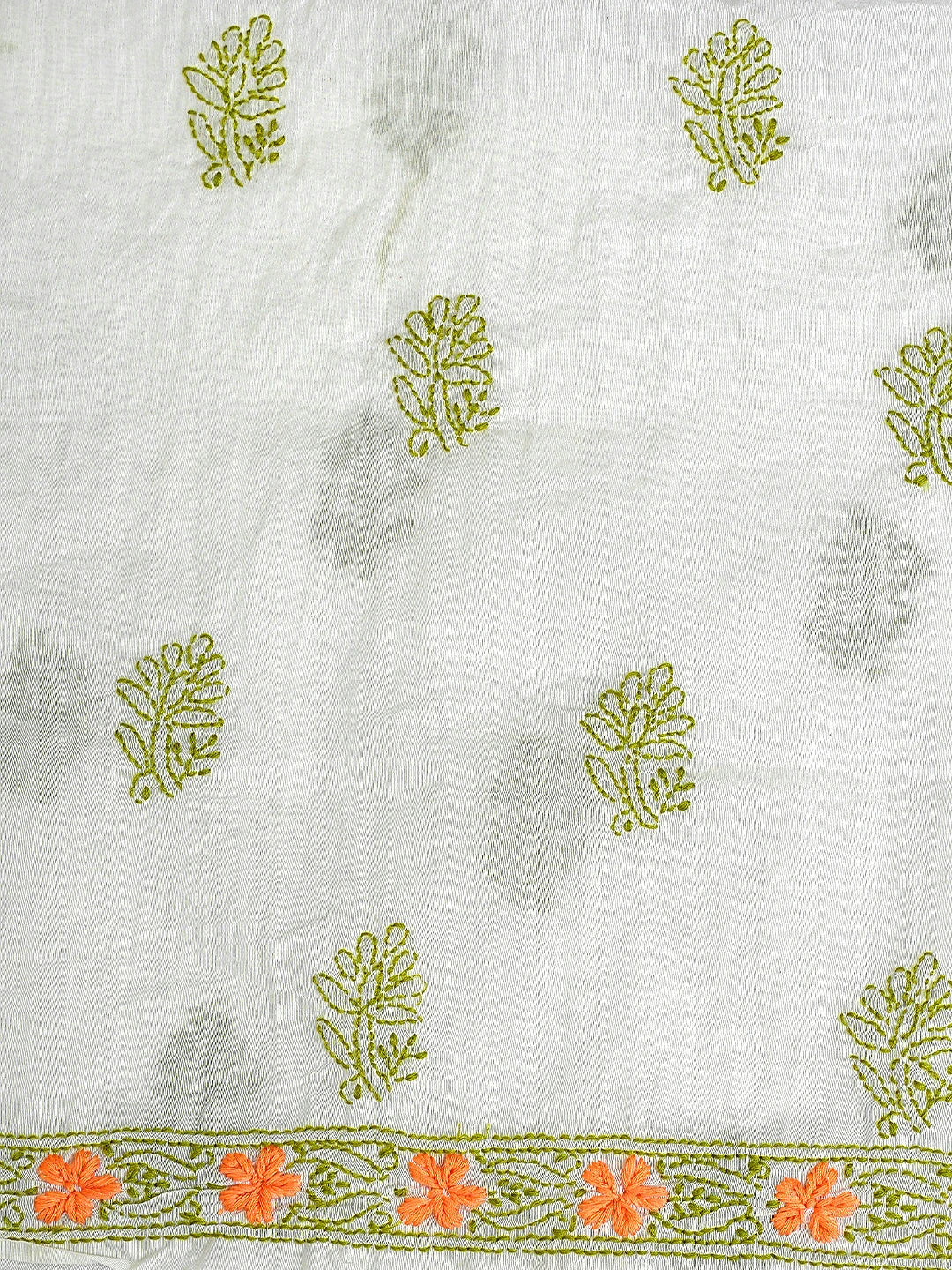 Ada Hand Embroidered Eggshell White Chanderi Lucknowi Chikankari Unstitched Kurta Dupatta Set 01A897499