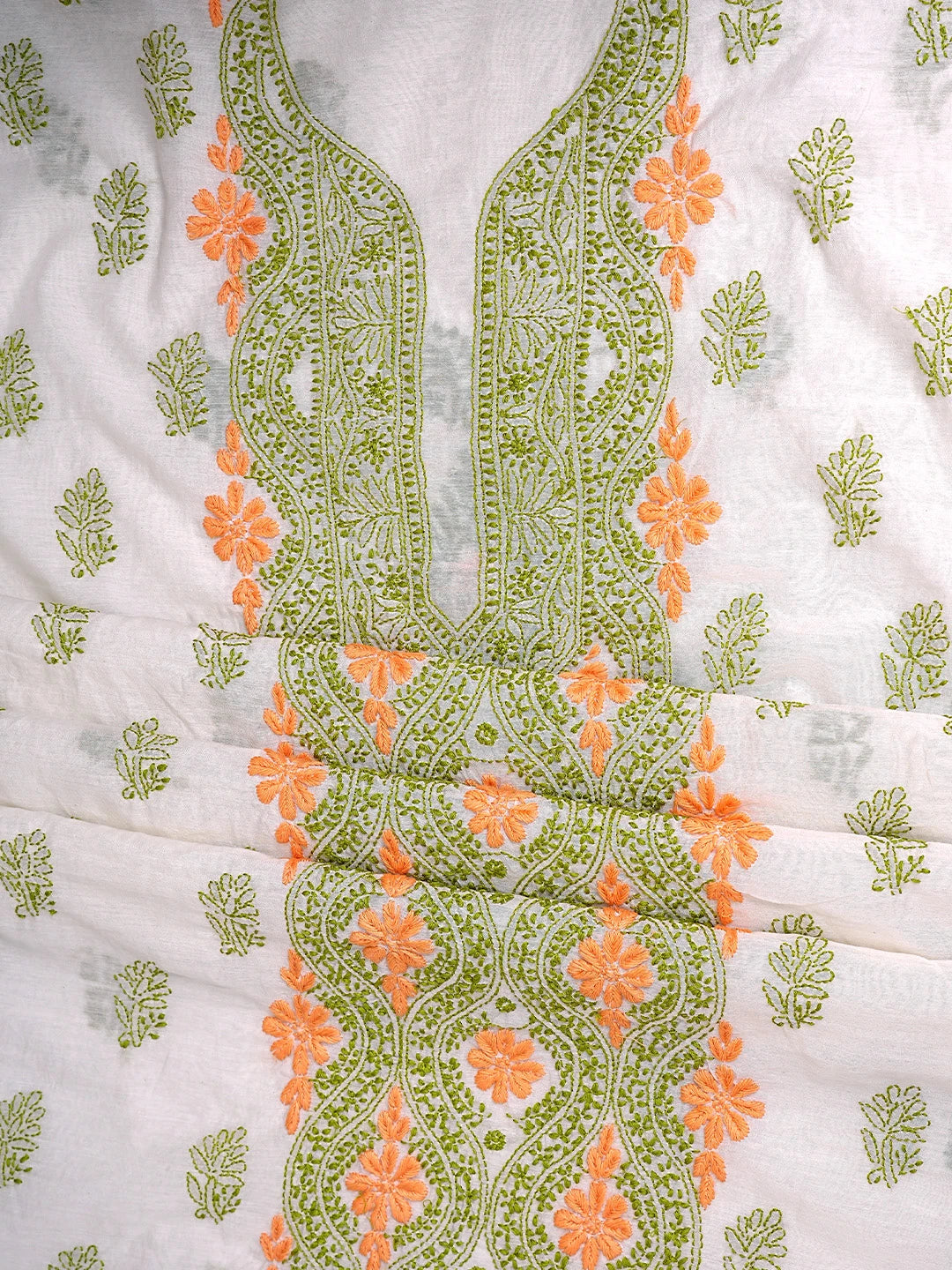 Ada Hand Embroidered Eggshell White Chanderi Lucknowi Chikankari Unstitched Kurta Dupatta Set 01A897499