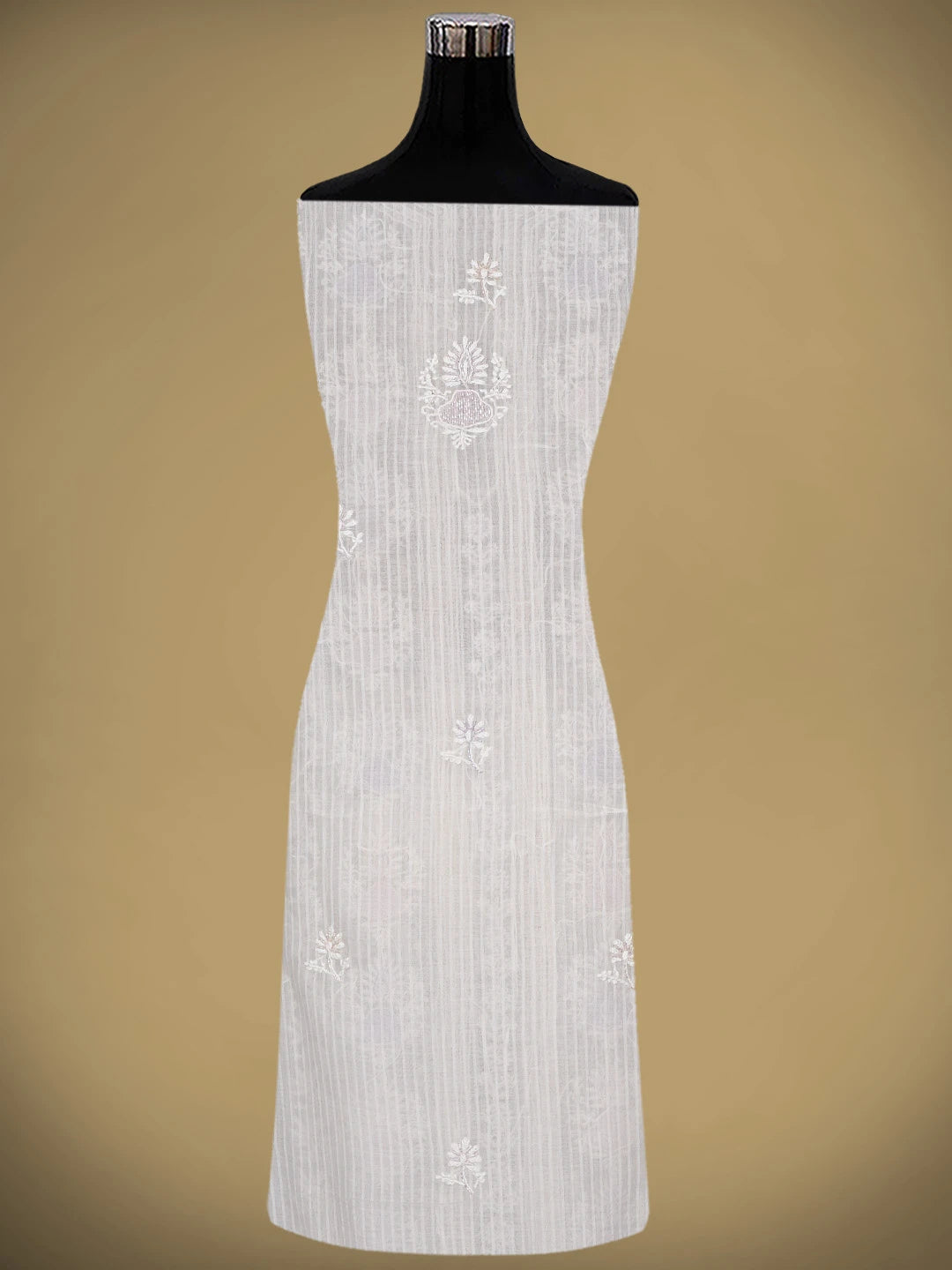 Ada Hand Embroidered Off White Chanderi Lucknowi Chikankari Unstitched Kurta Dupatta Set with Cutdana Work 01A897558