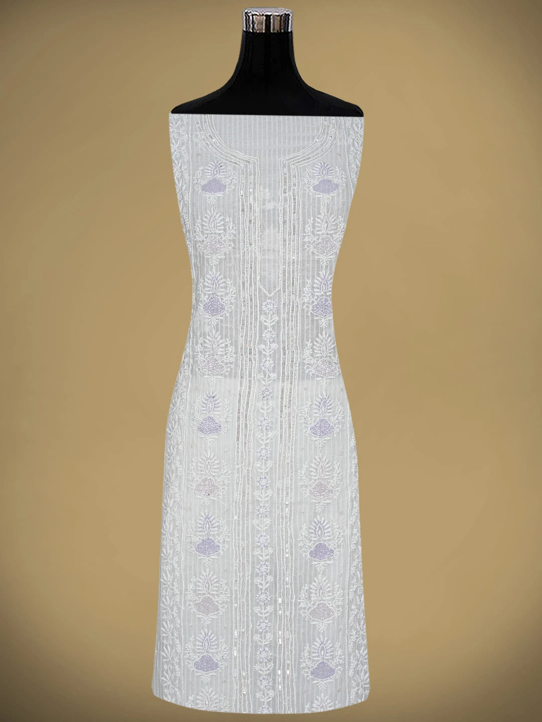 Ada Hand Embroidered Off White Chanderi Lucknowi Chikankari Unstitched Kurta Dupatta Set with Cutdana Work 01A897558