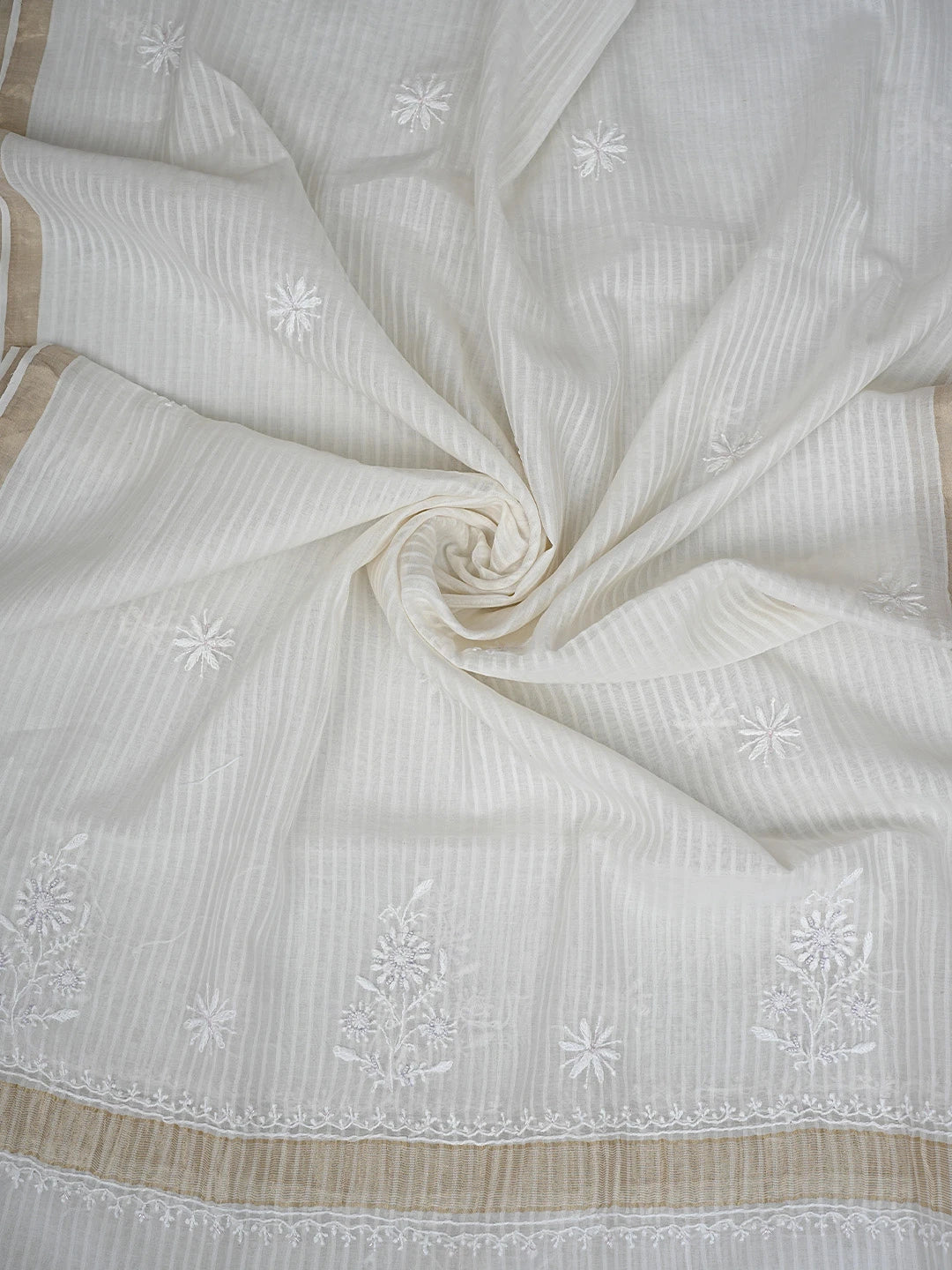 Ada Hand Embroidered Off White Chanderi Lucknowi Chikankari Unstitched Kurta Dupatta Set with Cutdana Work 01A897558