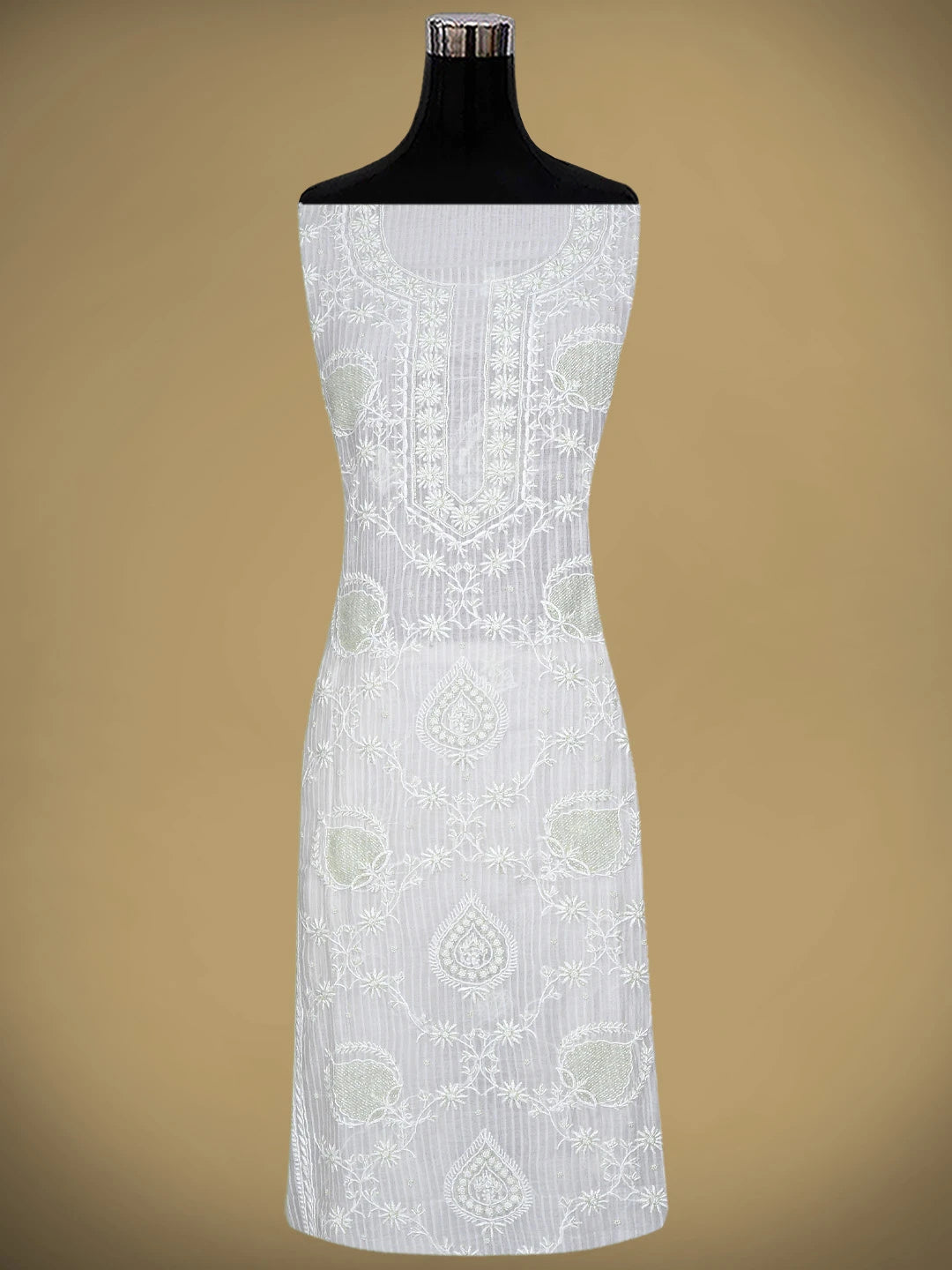 Ada Hand Embroidered Off White Chanderi Lucknowi Chikankari Unstitched Kurta Dupatta Set with Cutdana Work 01A897560