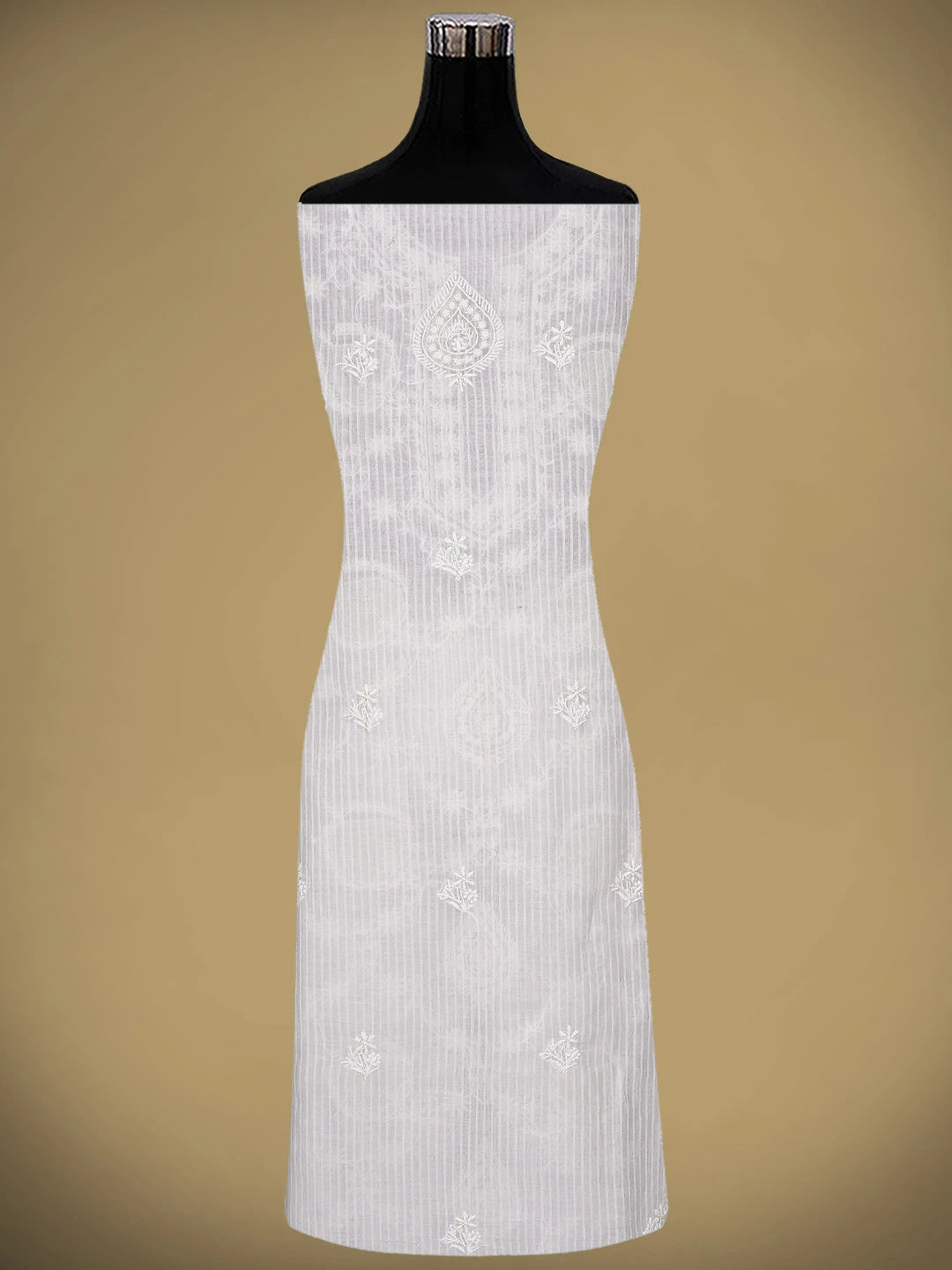 Ada Hand Embroidered Off White Chanderi Lucknowi Chikankari Unstitched Kurta Dupatta Set with Cutdana Work 01A897560