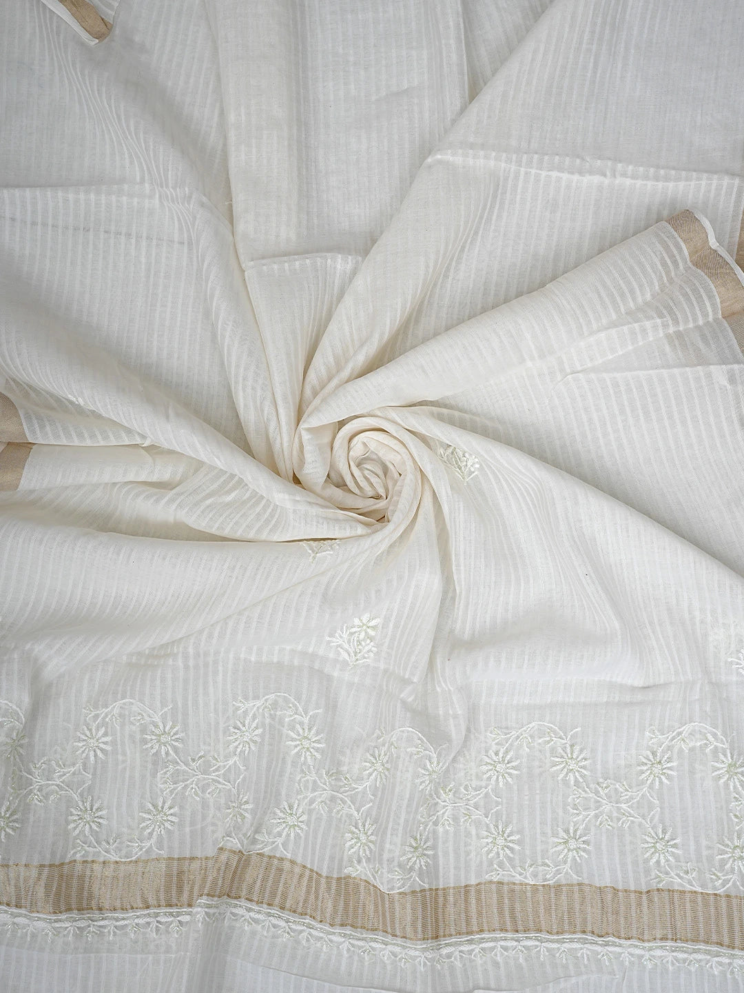 Ada Hand Embroidered Off White Chanderi Lucknowi Chikankari Unstitched Kurta Dupatta Set with Cutdana Work 01A897560
