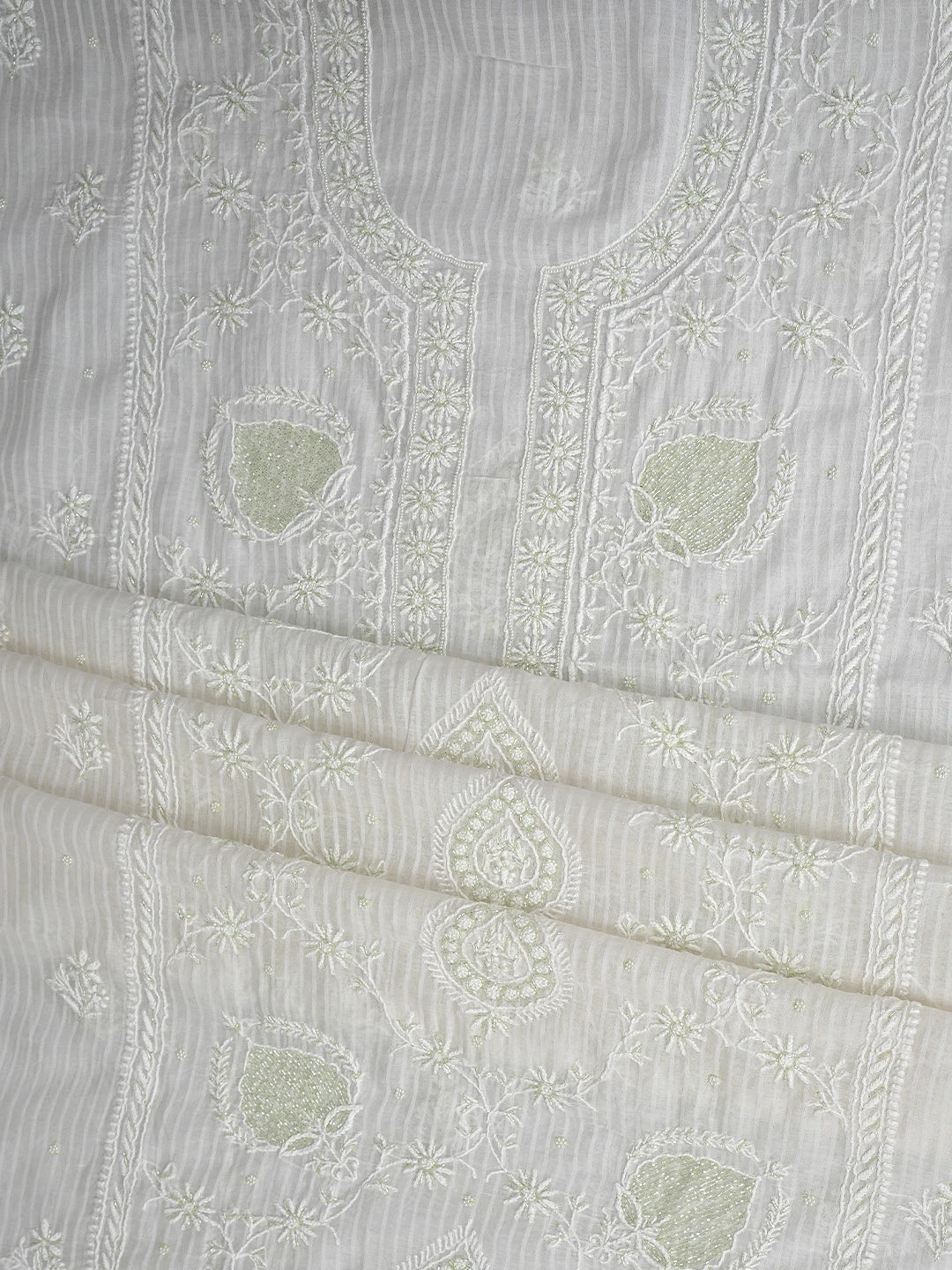 Ada Hand Embroidered Off White Chanderi Lucknowi Chikankari Unstitched Kurta Dupatta Set with Cutdana Work 01A897560