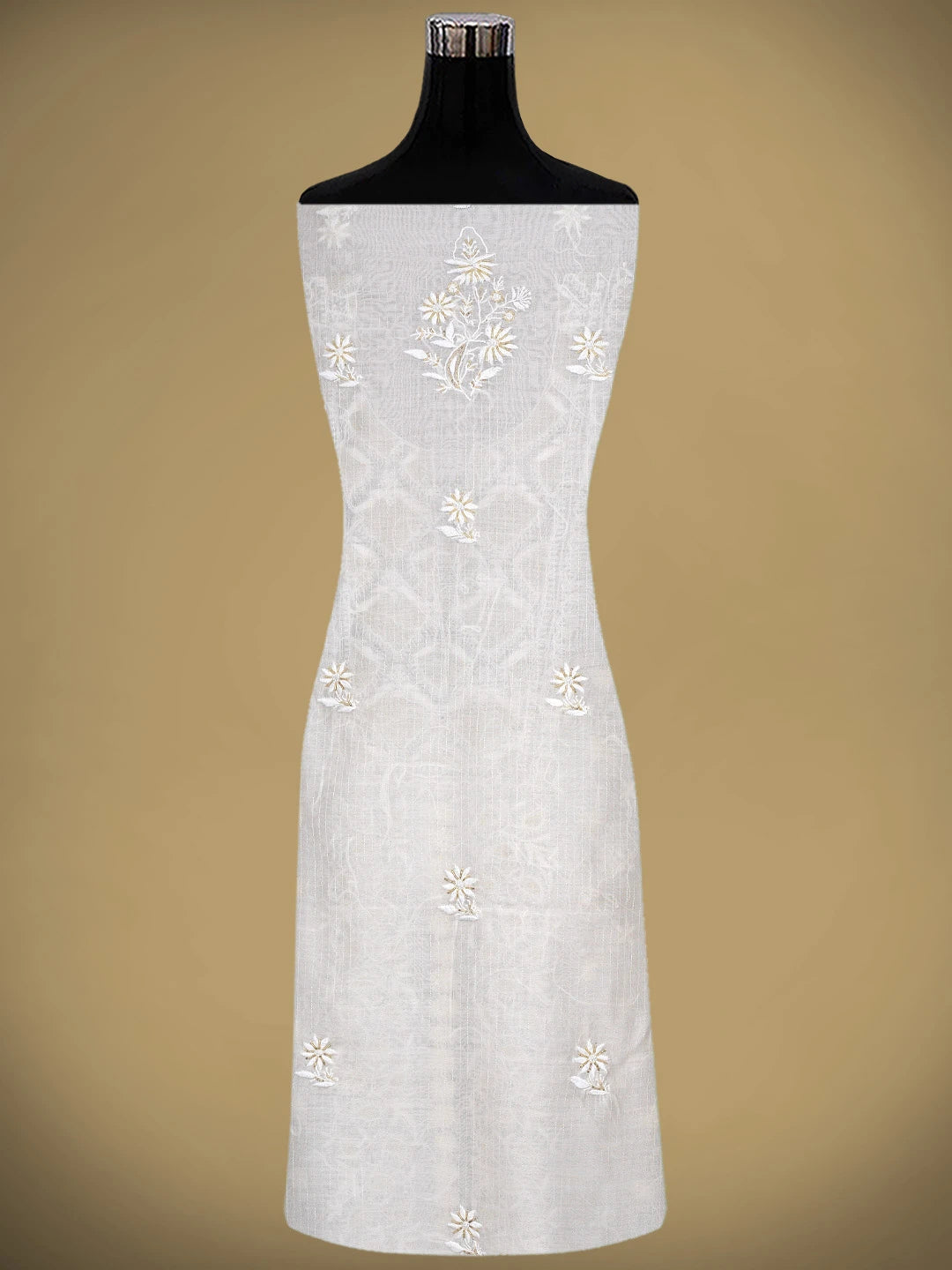 Ada Hand Embroidered Off White Chanderi Lucknowi Chikankari Unstitched Kurta Dupatta Set with Cutdana Work 01A897593