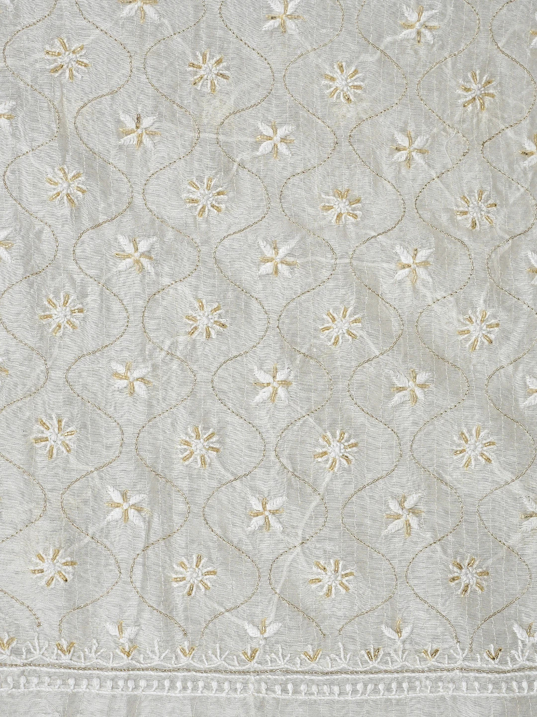 Ada Hand Embroidered Off White Chanderi Lucknowi Chikankari Unstitched Kurta Dupatta Set with Cutdana Work 01A897593