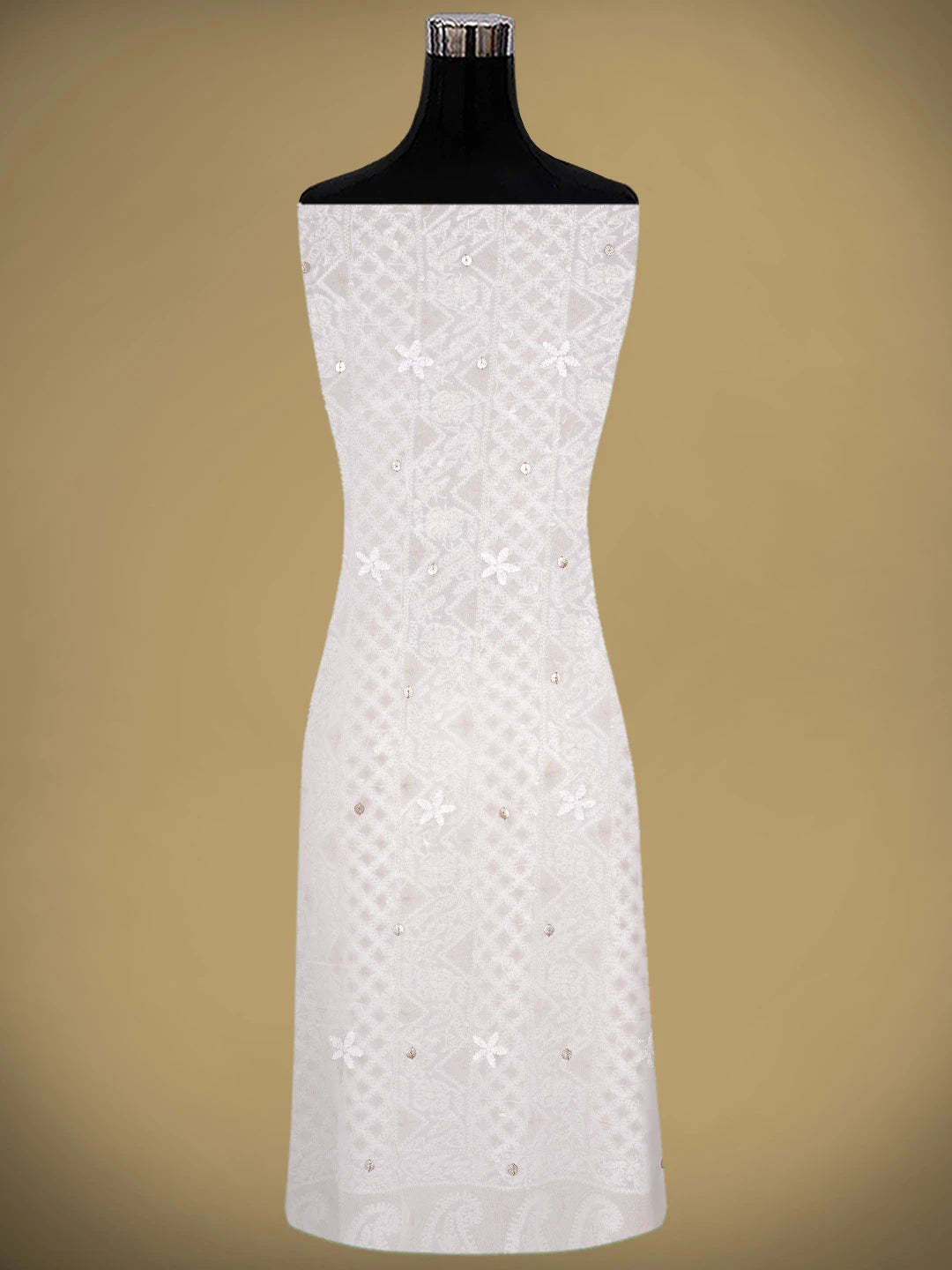 Ada Hand Embroidered White Viscose Georgette Lucknowi Chikankari Unstitched Kurta Dupatta Set With Gotapatti Work 01A893420