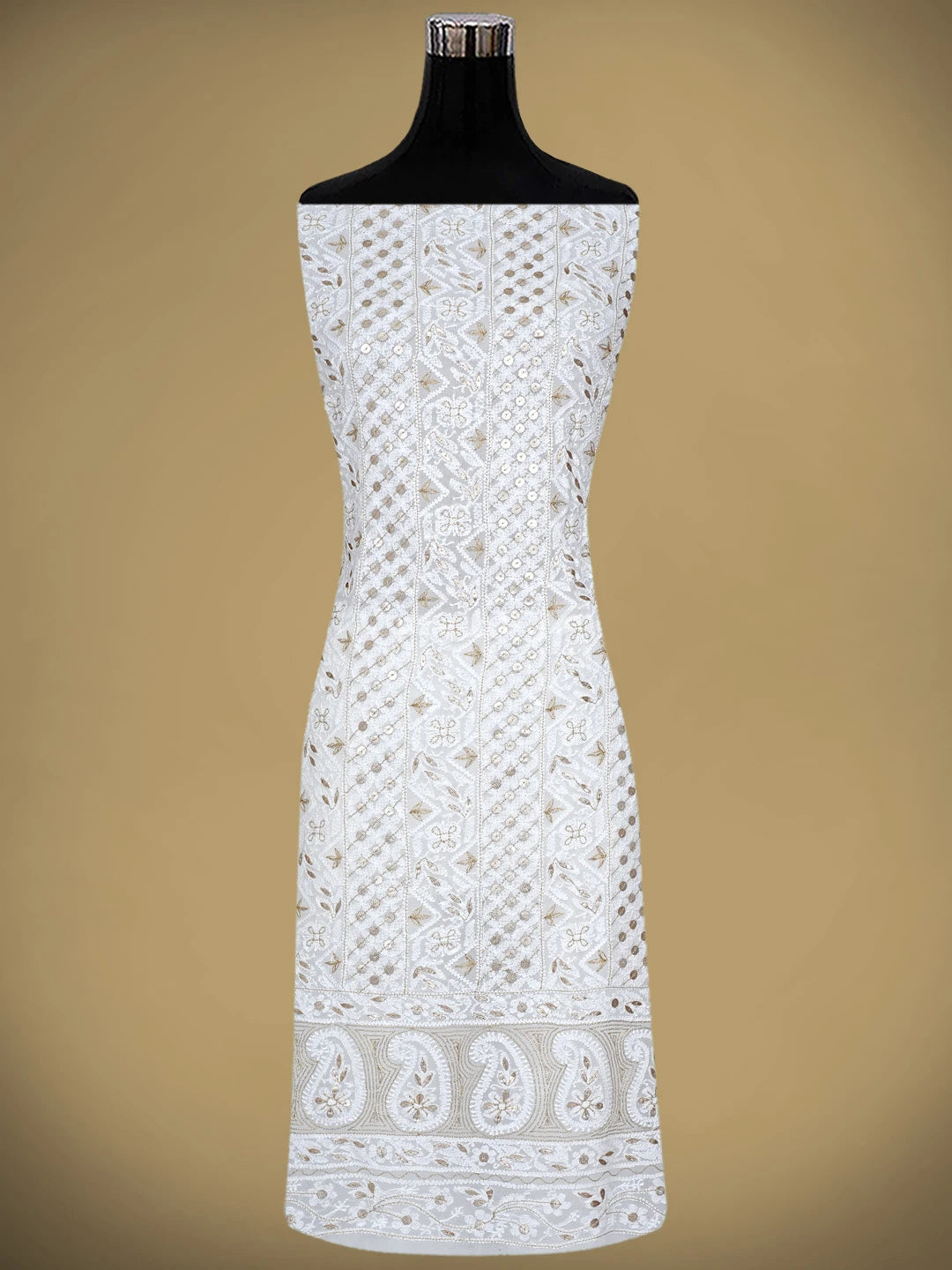 Ada Hand Embroidered White Viscose Georgette Lucknowi Chikankari Unstitched Kurta Dupatta Set With Gotapatti Work 01A893420