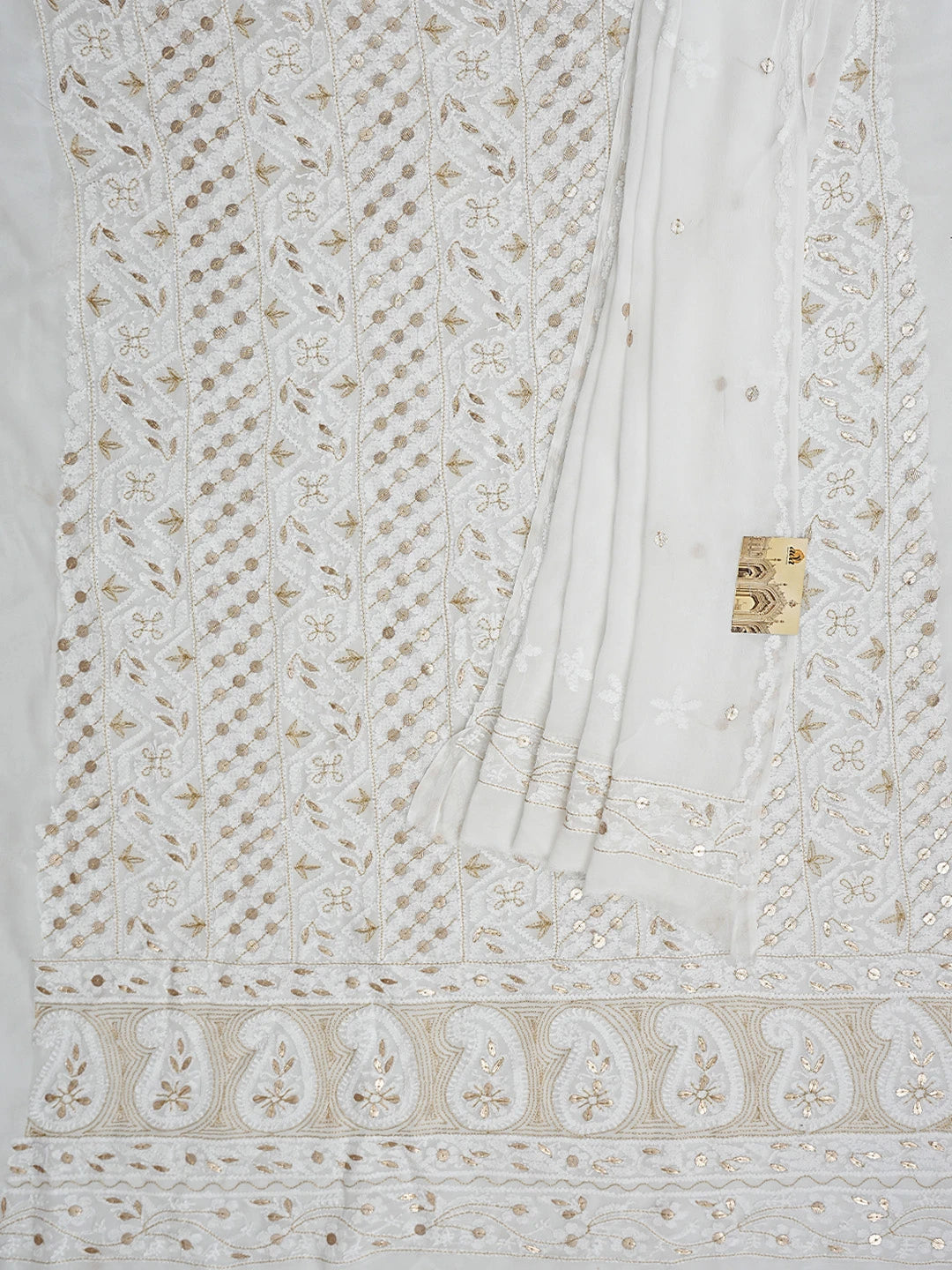 Ada Hand Embroidered White Viscose Georgette Lucknowi Chikankari Unstitched Kurta Dupatta Set With Gotapatti Work 01A893420