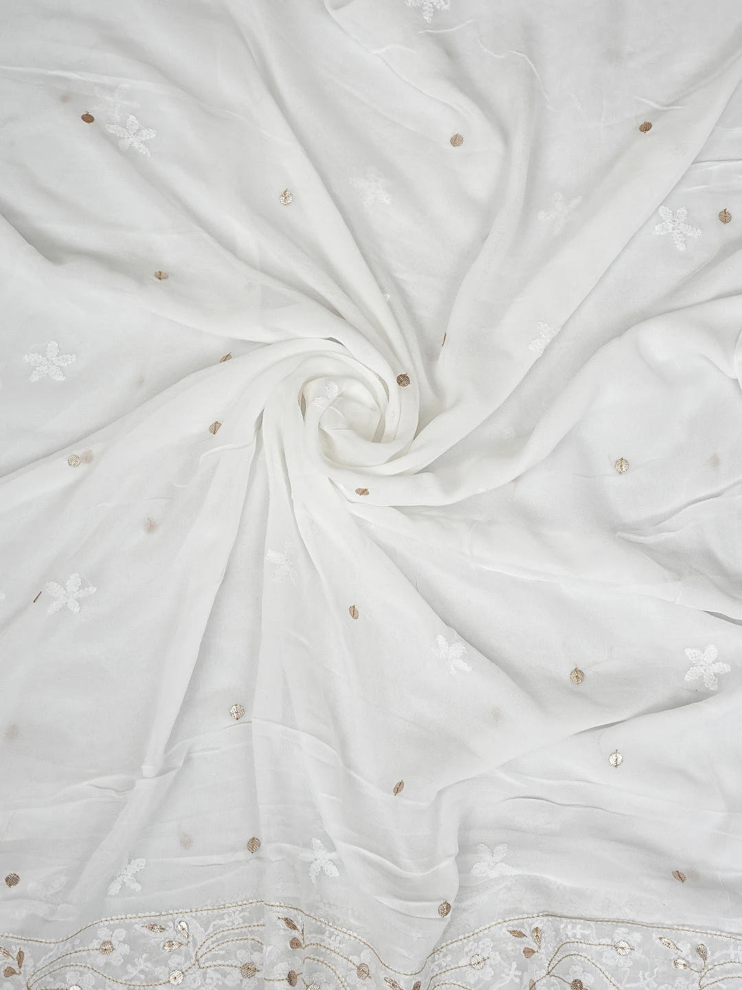 Ada Hand Embroidered White Viscose Georgette Lucknowi Chikankari Unstitched Kurta Dupatta Set With Gotapatti Work 01A893420