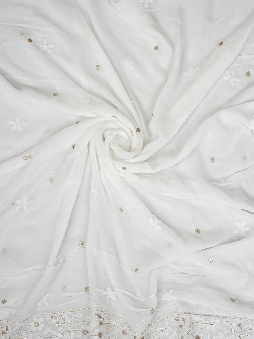 Ada Hand Embroidered White Viscose Georgette Lucknowi Chikankari Unstitched Kurta Dupatta Set With Gotapatti Work 01A893420