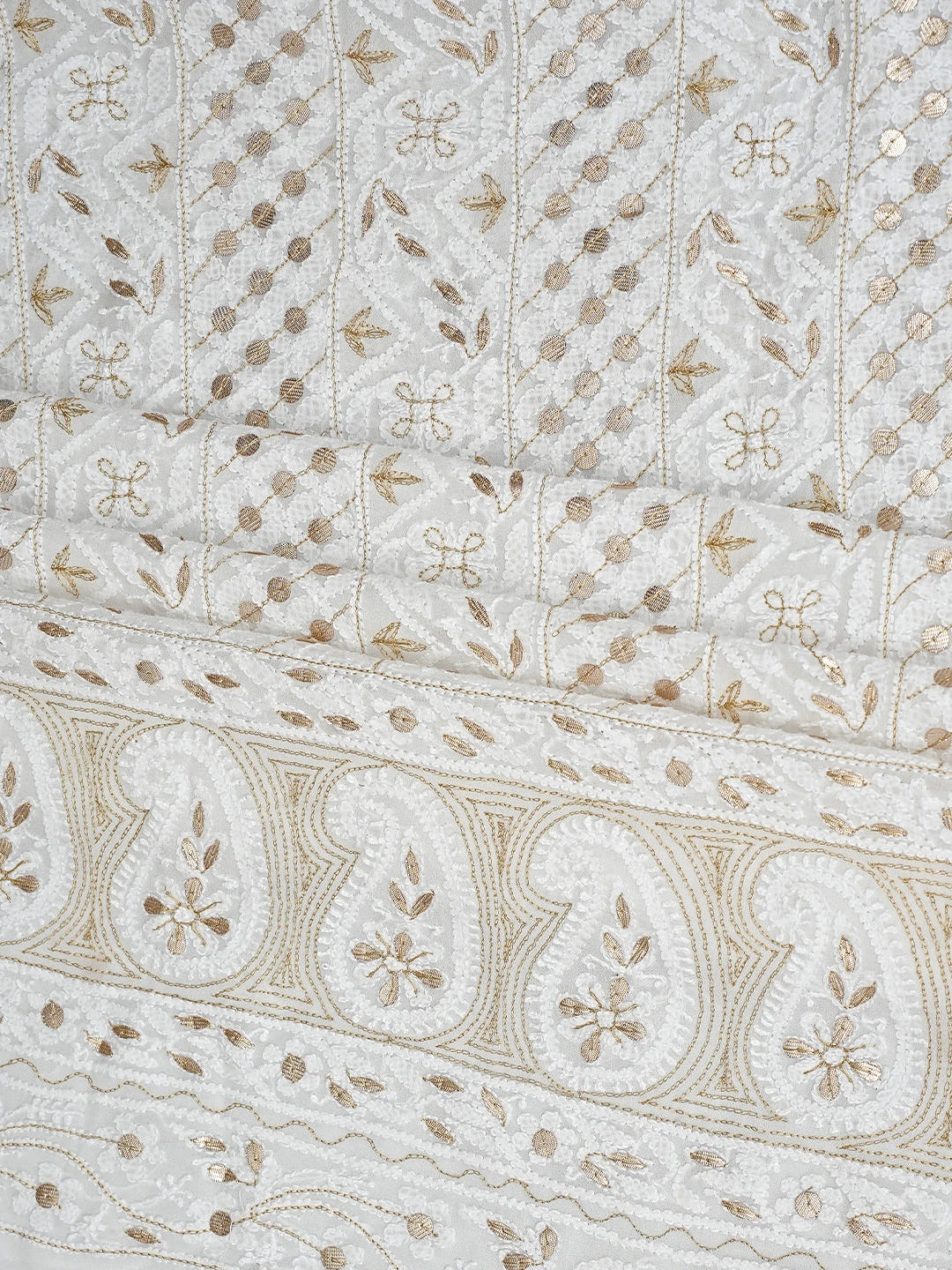 Ada Hand Embroidered White Viscose Georgette Lucknowi Chikankari Unstitched Kurta Dupatta Set With Gotapatti Work 01A893420