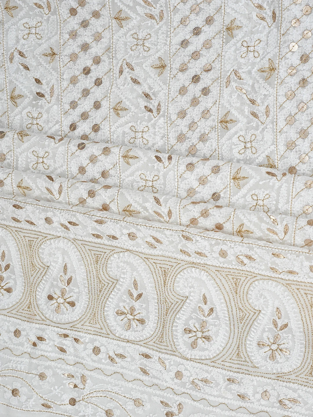 Ada Hand Embroidered White Viscose Georgette Lucknowi Chikankari Unstitched Kurta Dupatta Set With Gotapatti Work 01A893420