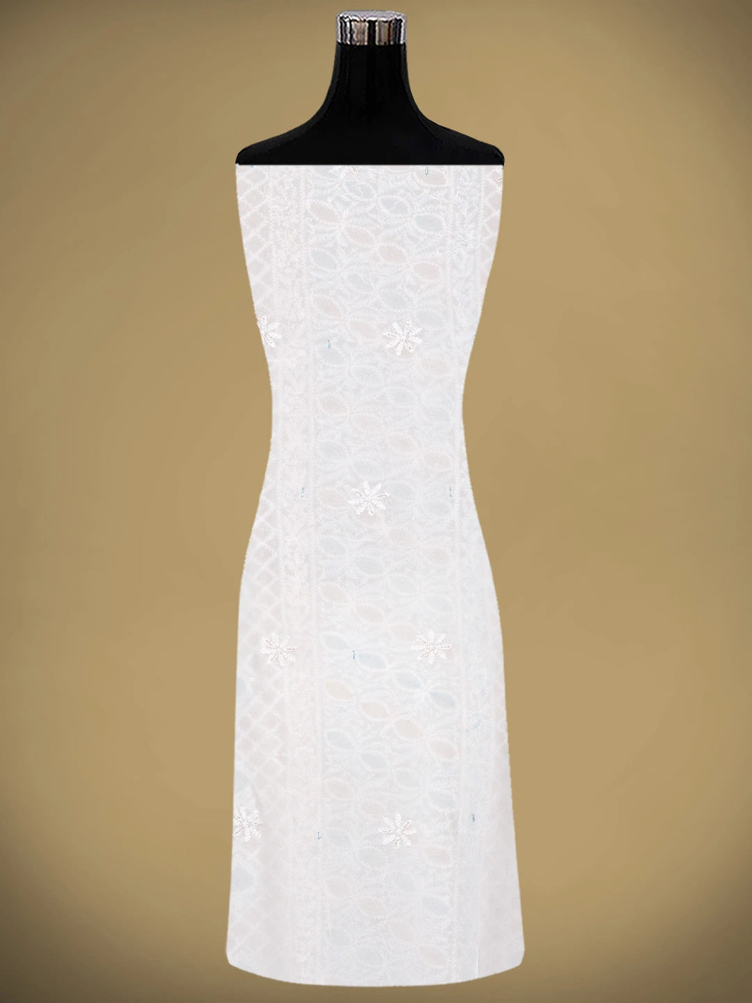 Ada Hand Embroidered White Viscose Georgette Lucknowi Chikankari Unstitched Kurta Dupatta Set With Cutdana Work 01A793034