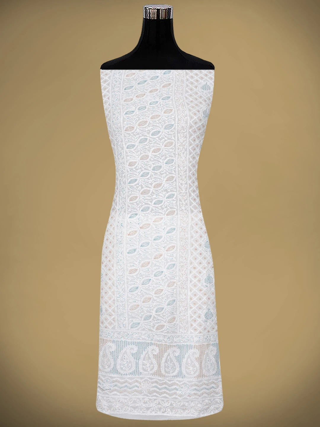 Ada Hand Embroidered White Viscose Georgette Lucknowi Chikankari Unstitched Kurta Dupatta Set With Cutdana Work 01A793034