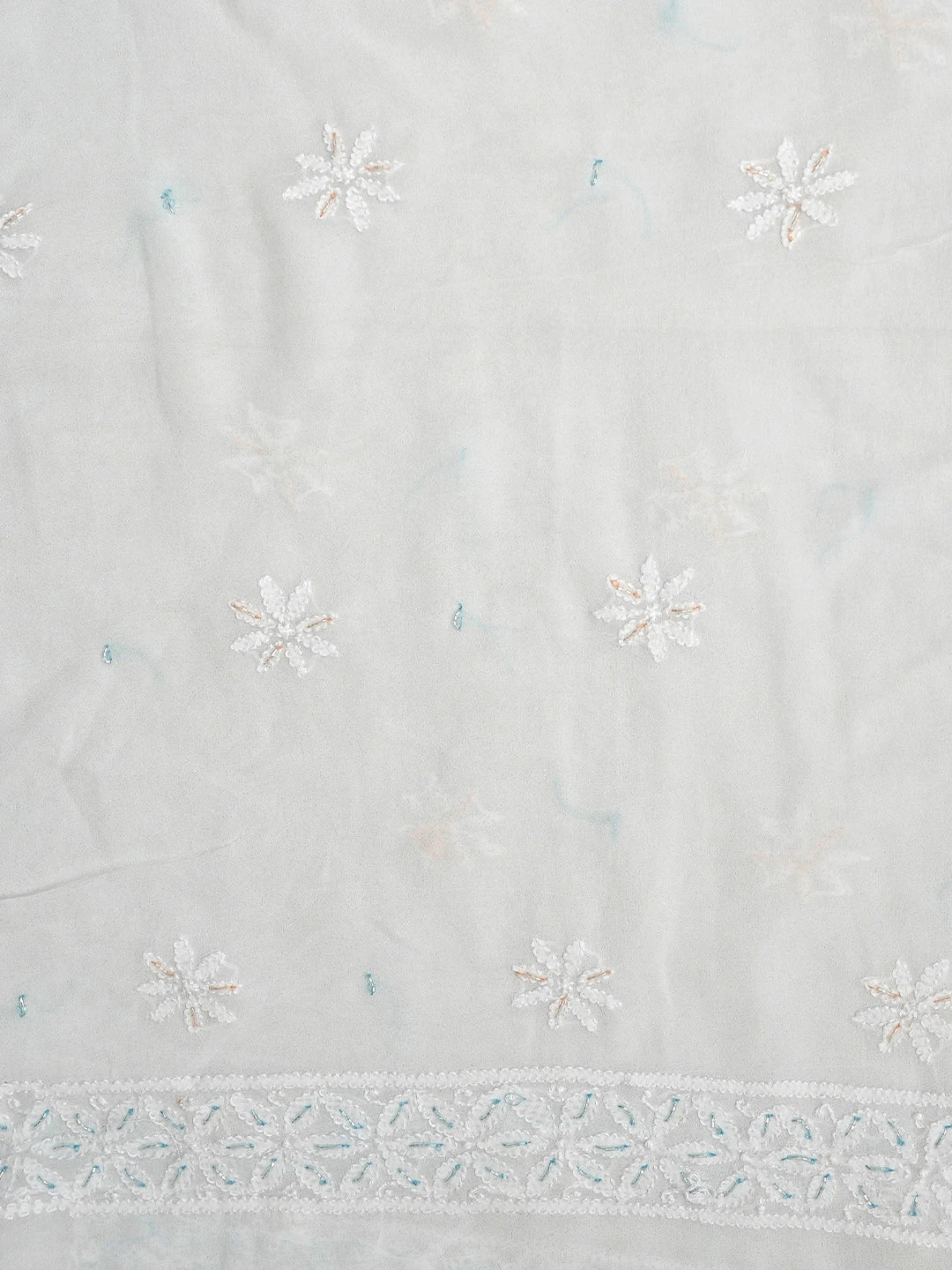 Ada Hand Embroidered White Viscose Georgette Lucknowi Chikankari Unstitched Kurta Dupatta Set With Cutdana Work 01A793034