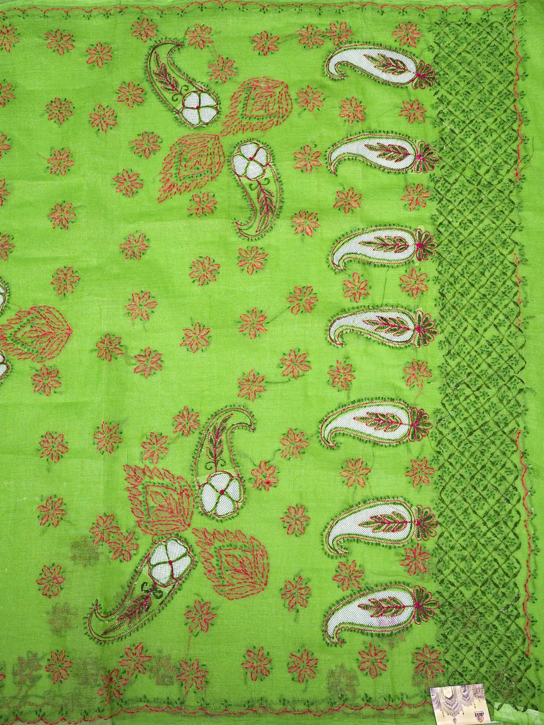 Ada Hand Embroidered Parrot Green Cotton Lucknowi Chikankari Saree and Blouse 01A891788