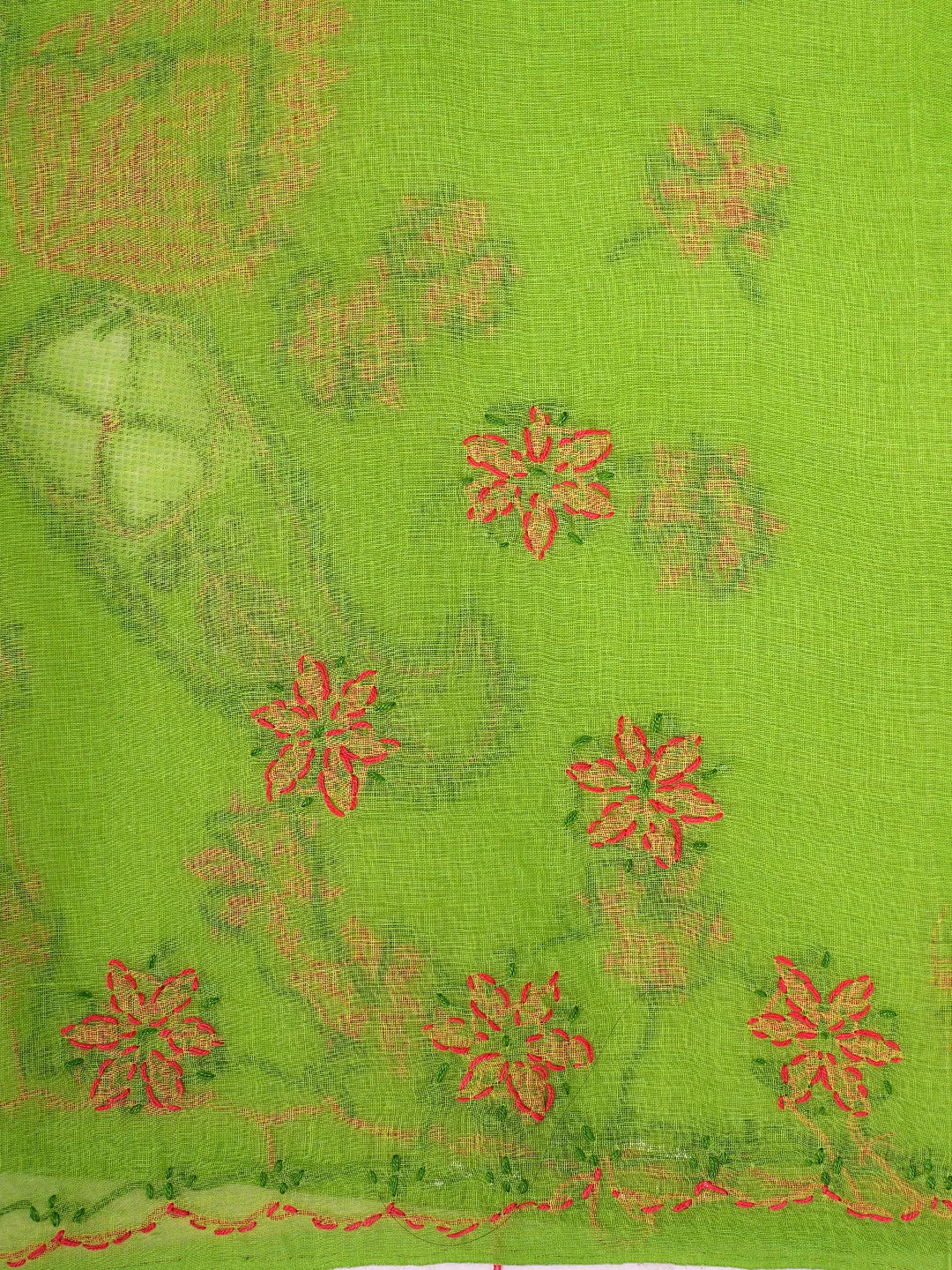 Ada Hand Embroidered Parrot Green Cotton Lucknowi Chikankari Saree and Blouse 01A891788