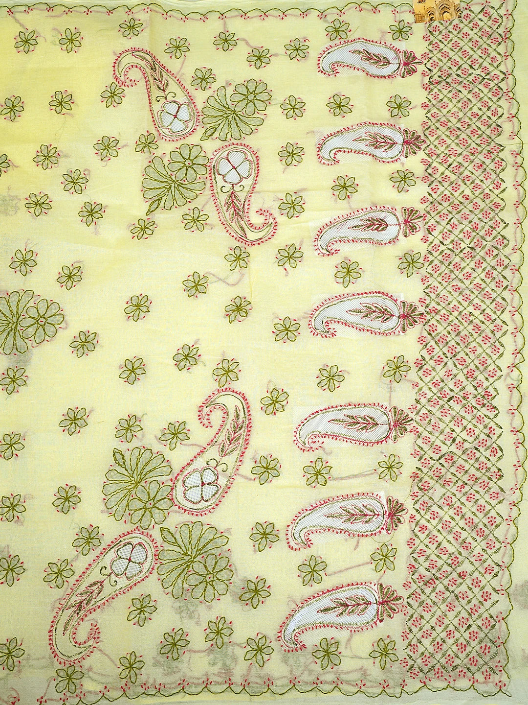 Ada Hand Embroidered Lemon Cotton Lucknowi Chikankari Saree and Blouse 01A891799