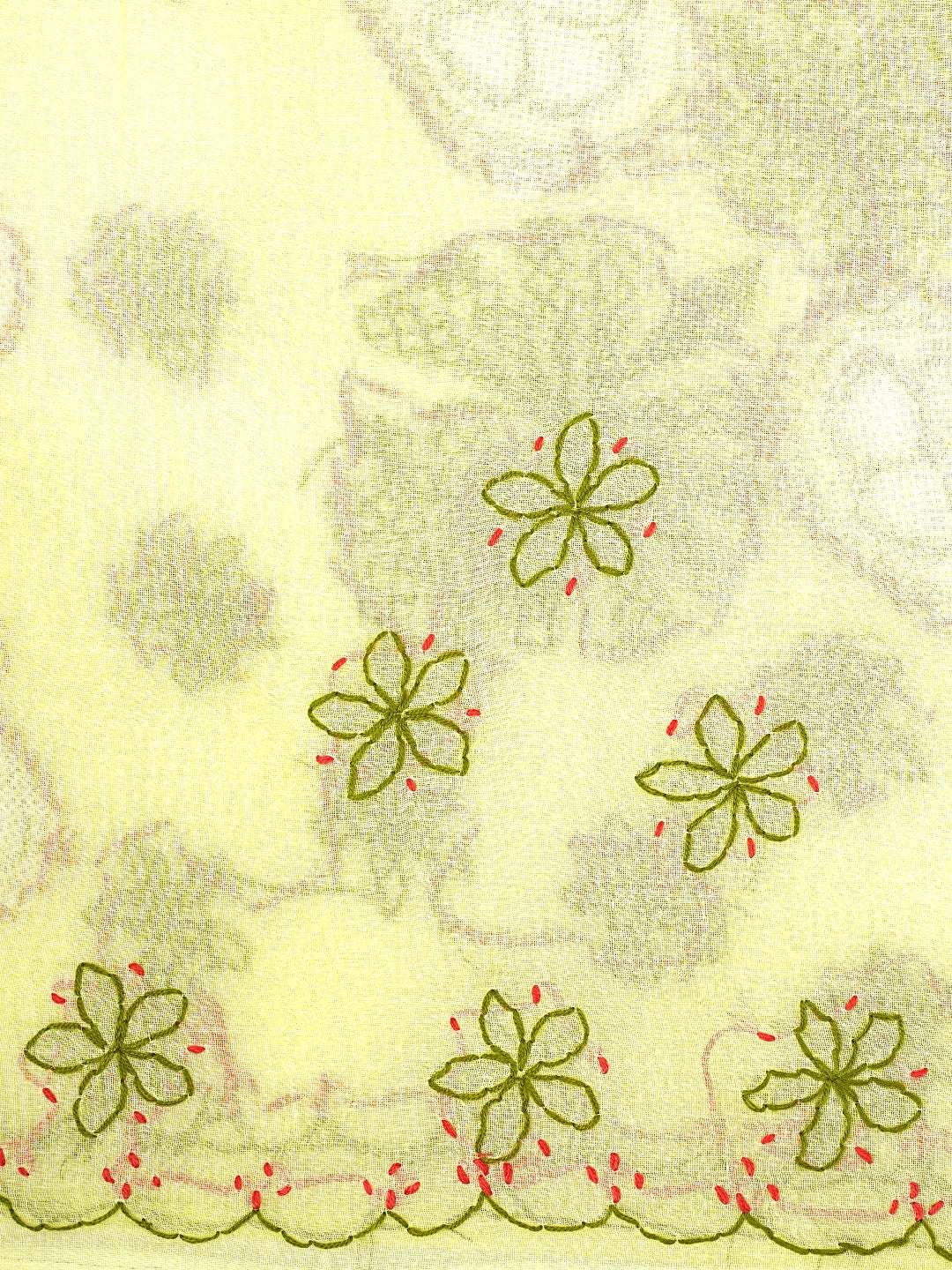 Ada Hand Embroidered Lemon Cotton Lucknowi Chikankari Saree and Blouse 01A891799